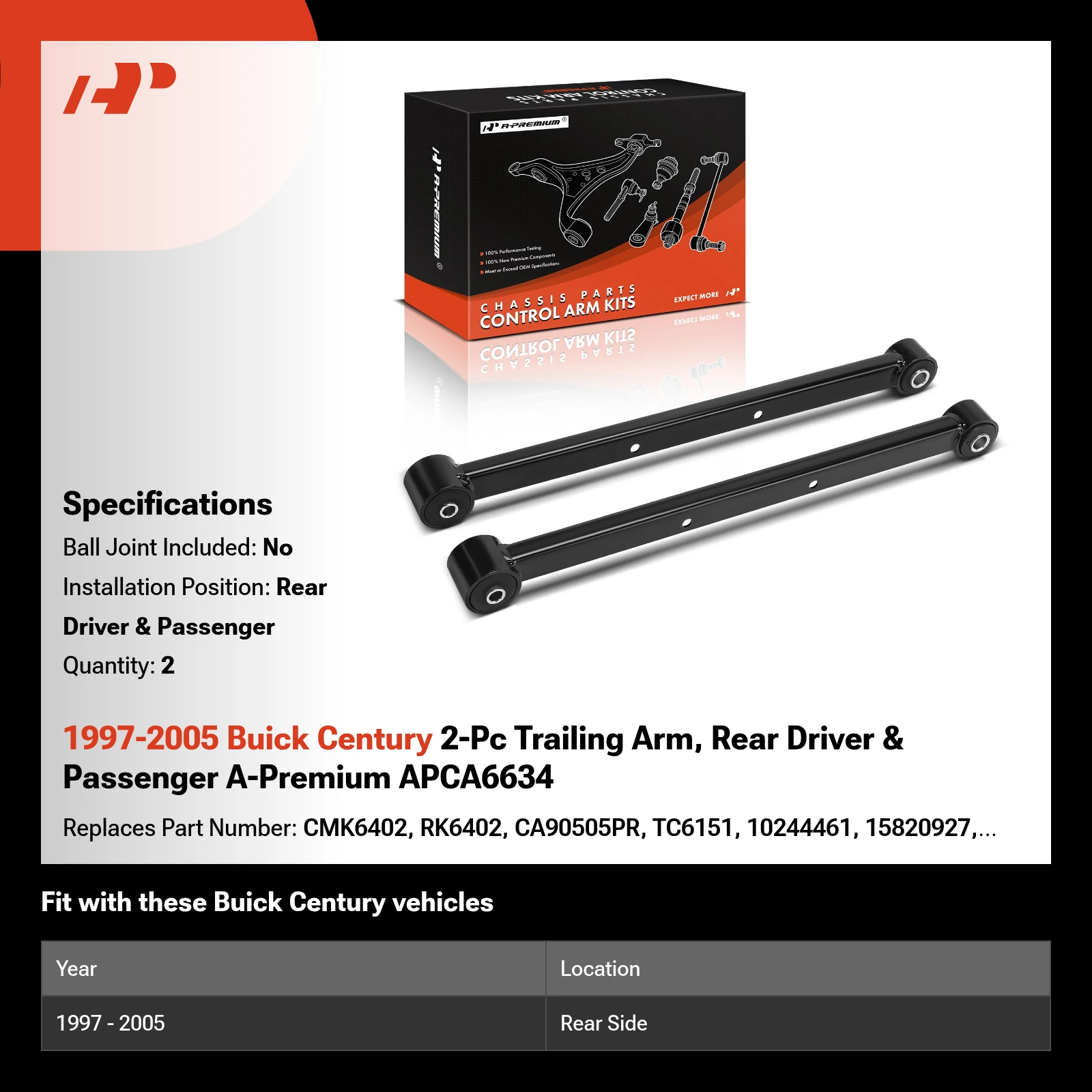 1997-2005 Buick Century 2-Pc Trailing Arm, Rear Driver & Passenger A-Premium APCA6634