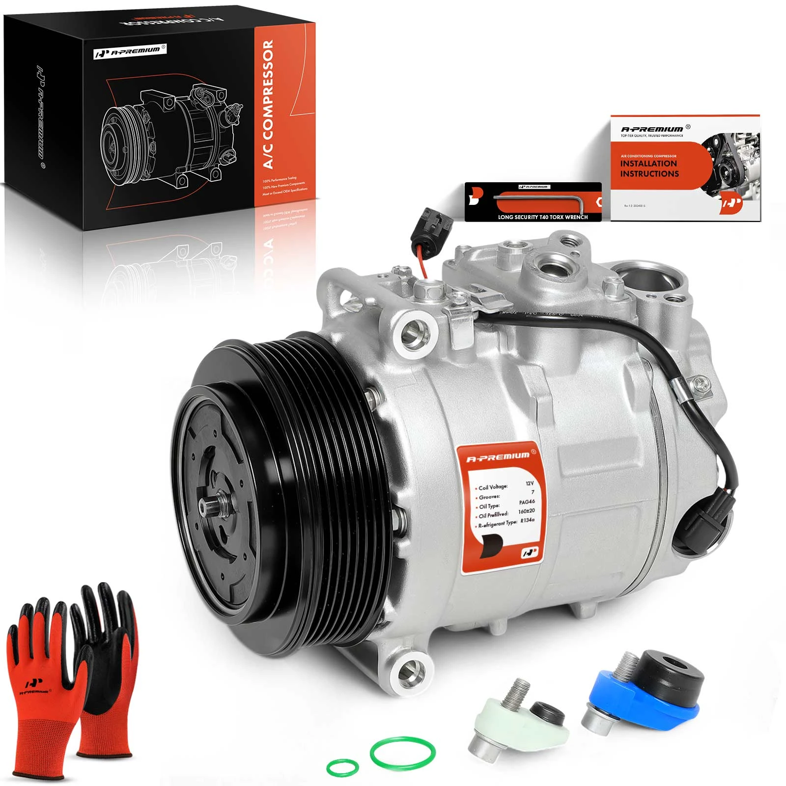 AC Compressor with Clutch with 7-Groove Pulley A-Premium APACC014