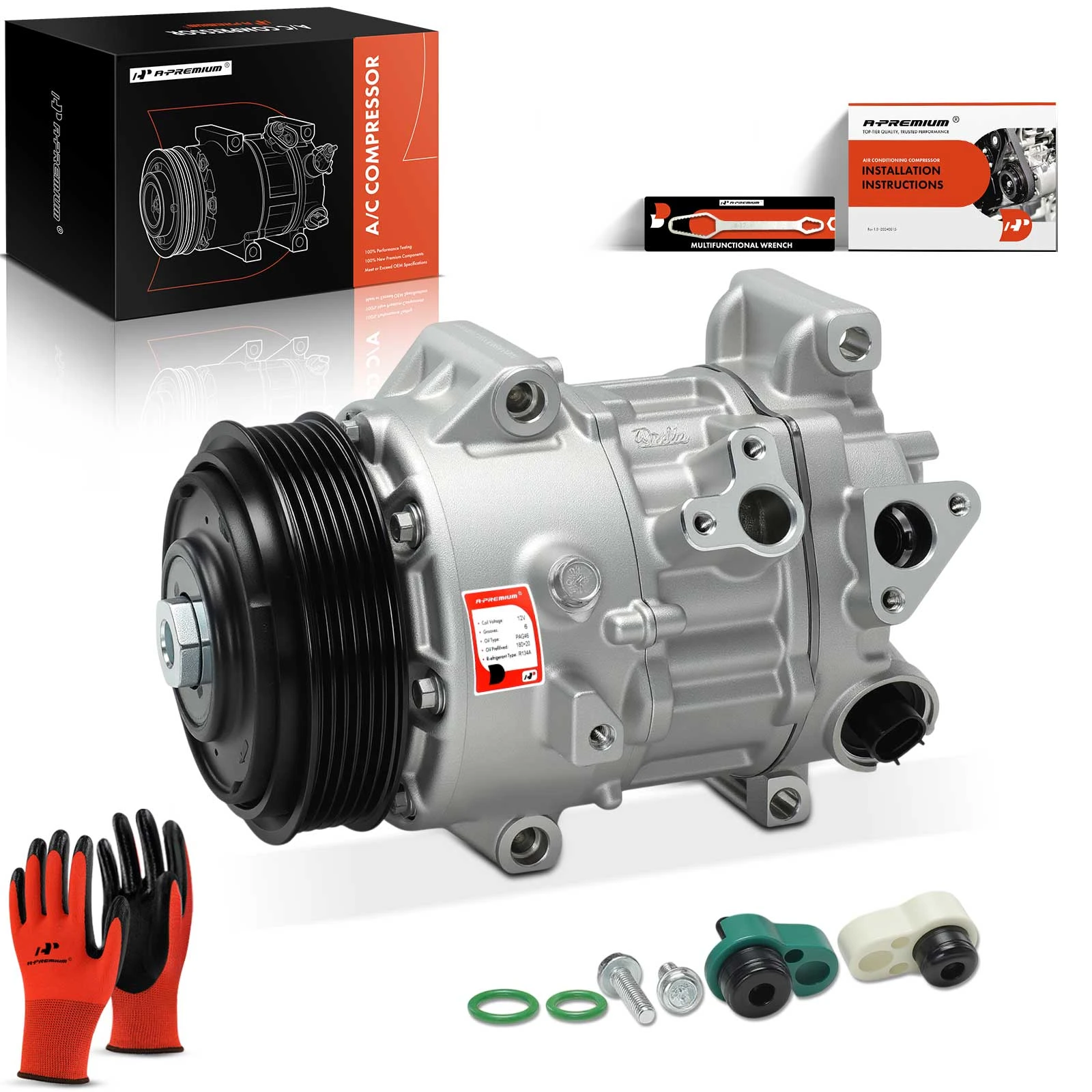 AC Compressor with 6-Groove Pulley & Clutch