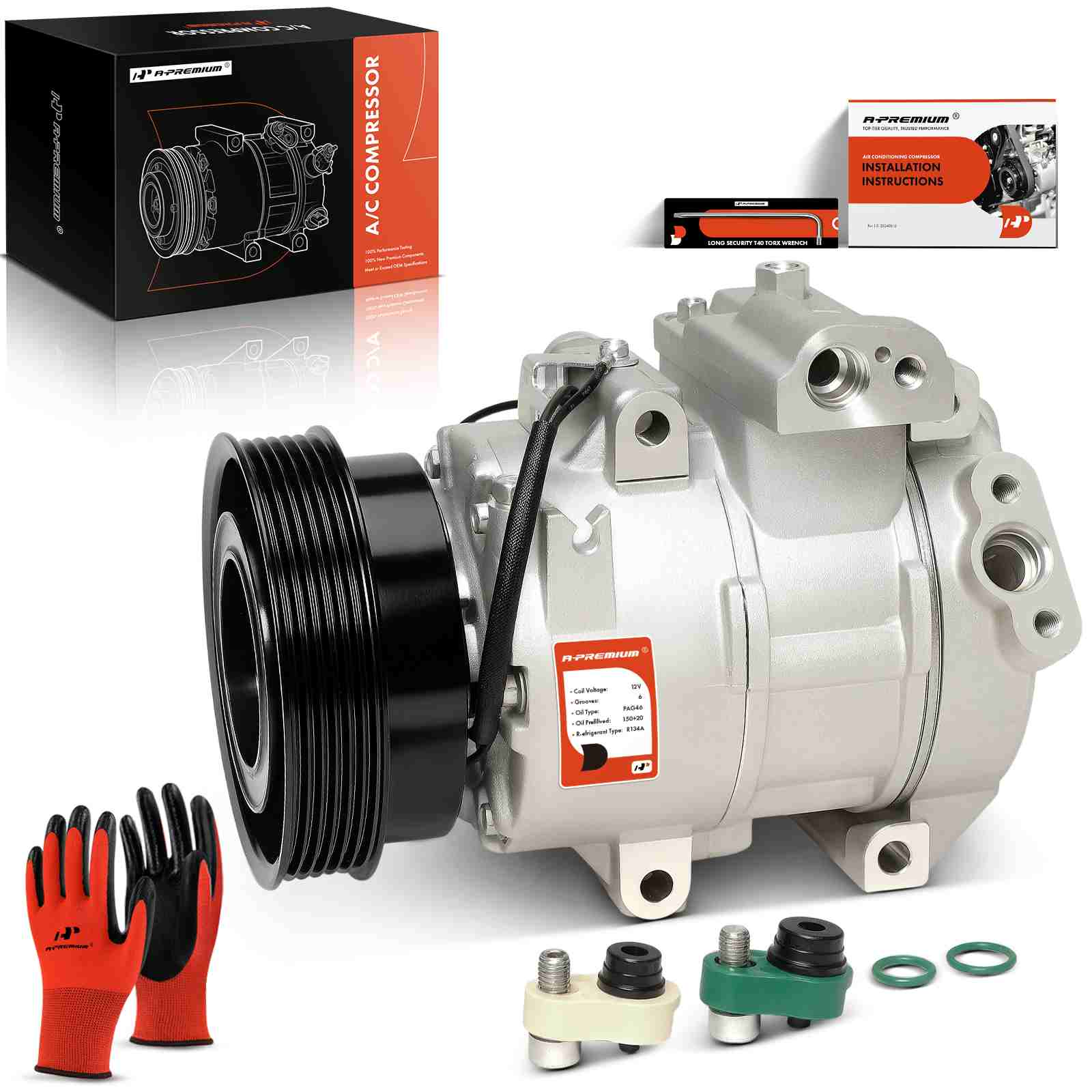 2007-2009 Kia Rondo AC Compressor with Clutch with 6-Groove Pulley A-Premium APACC441