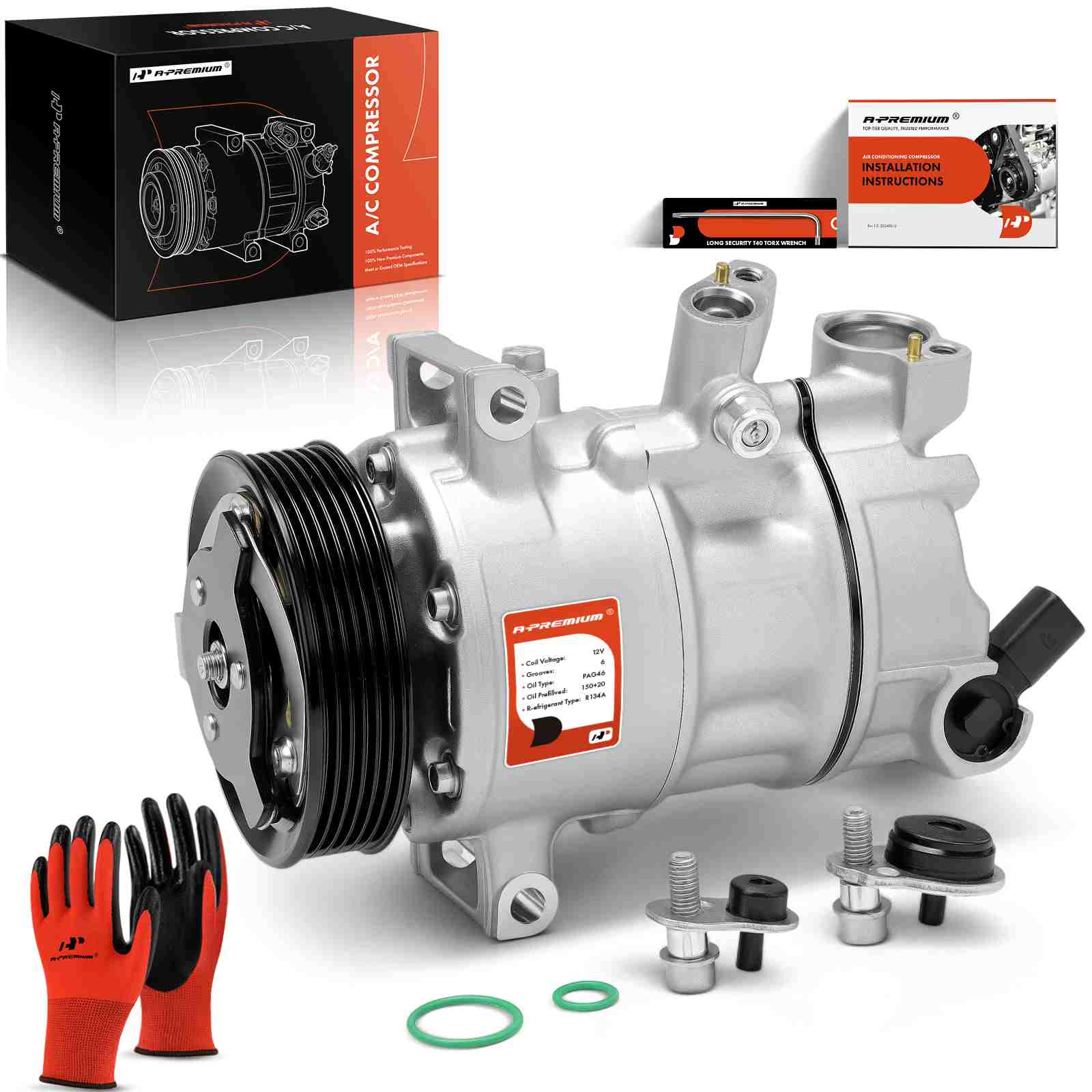 AC Compressor with 6-Groove Pulley & Clutch