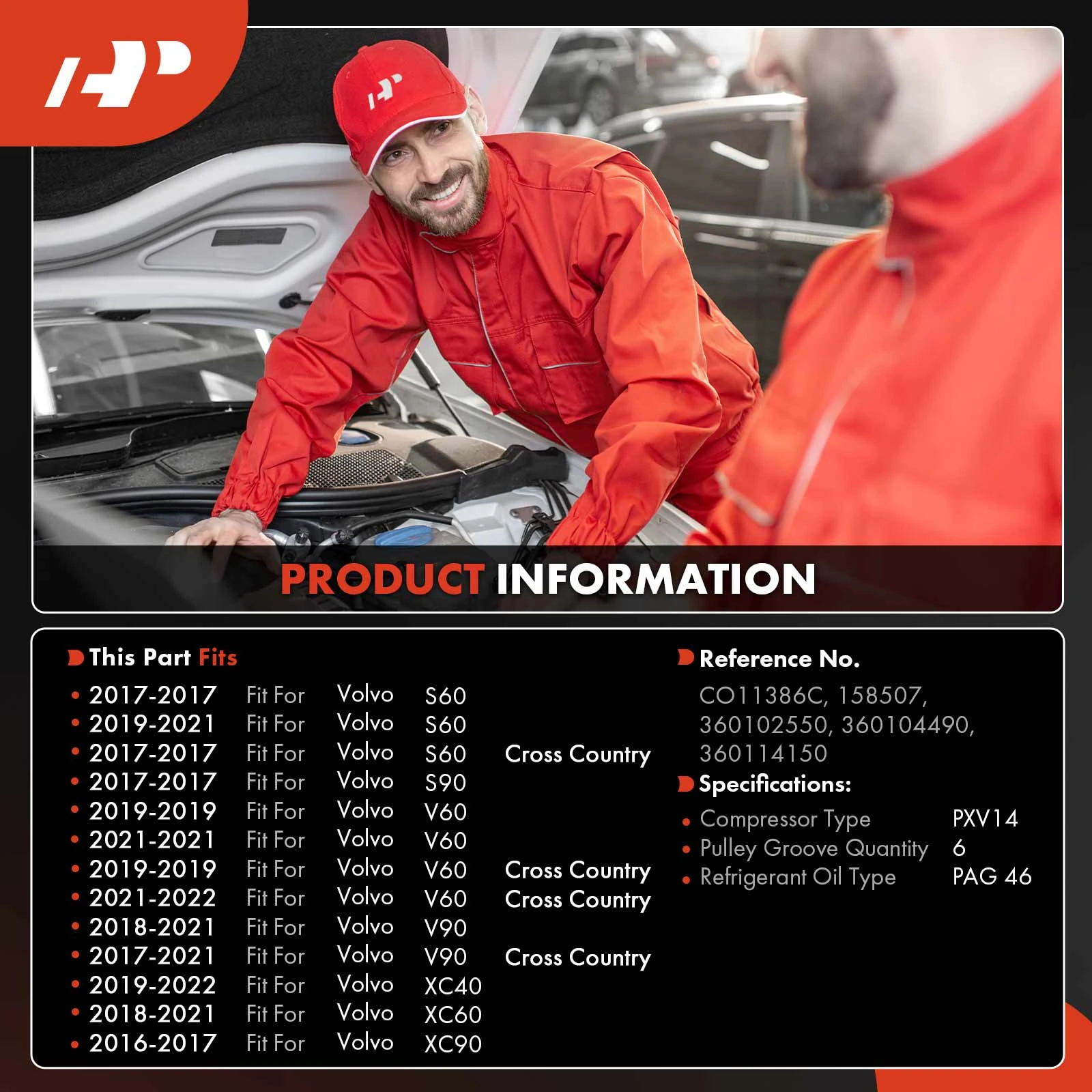 AC Compressor with Clutch with 6-Groove Pulley A-Premium APACC812