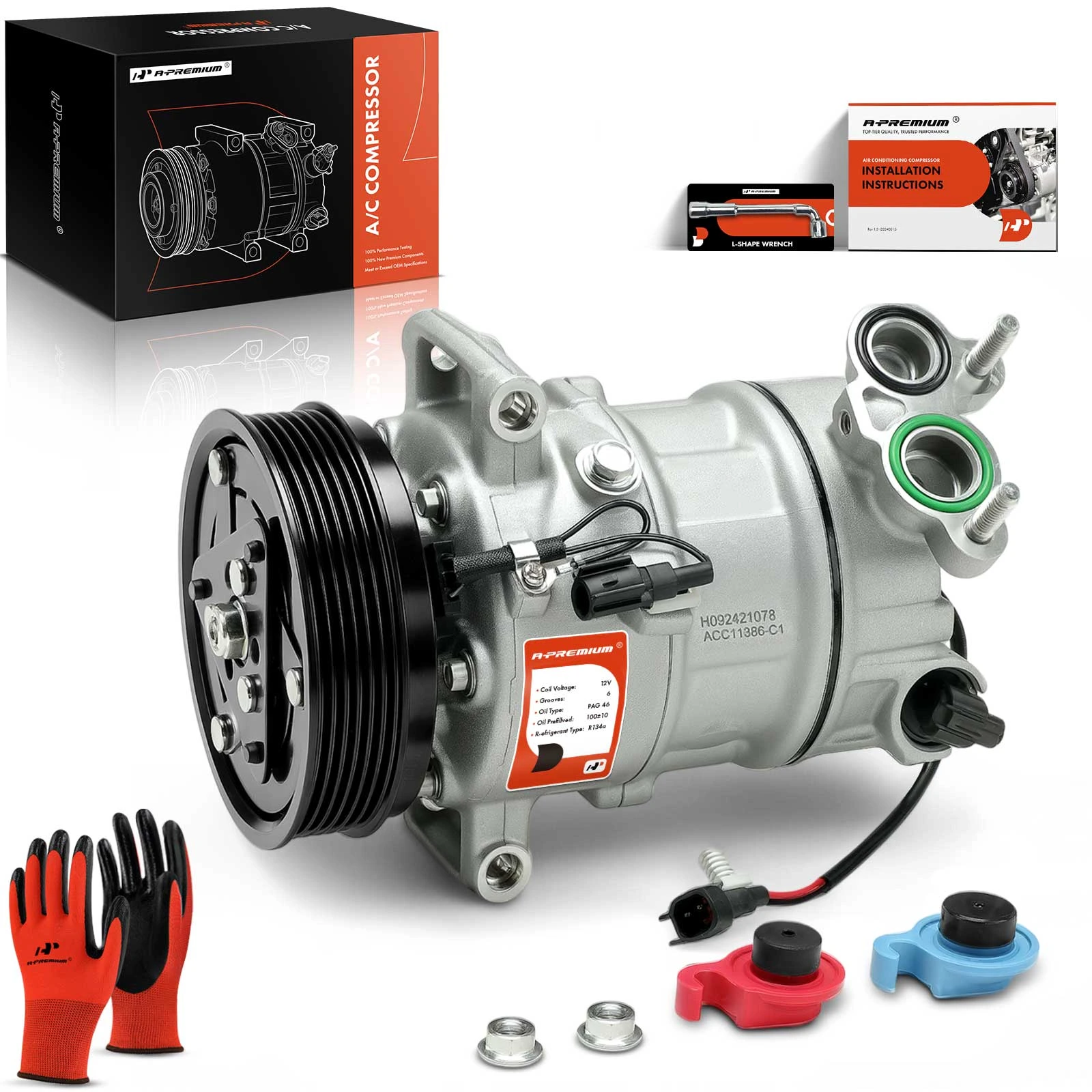 AC Compressor with Clutch with 6-Groove Pulley A-Premium APACC812