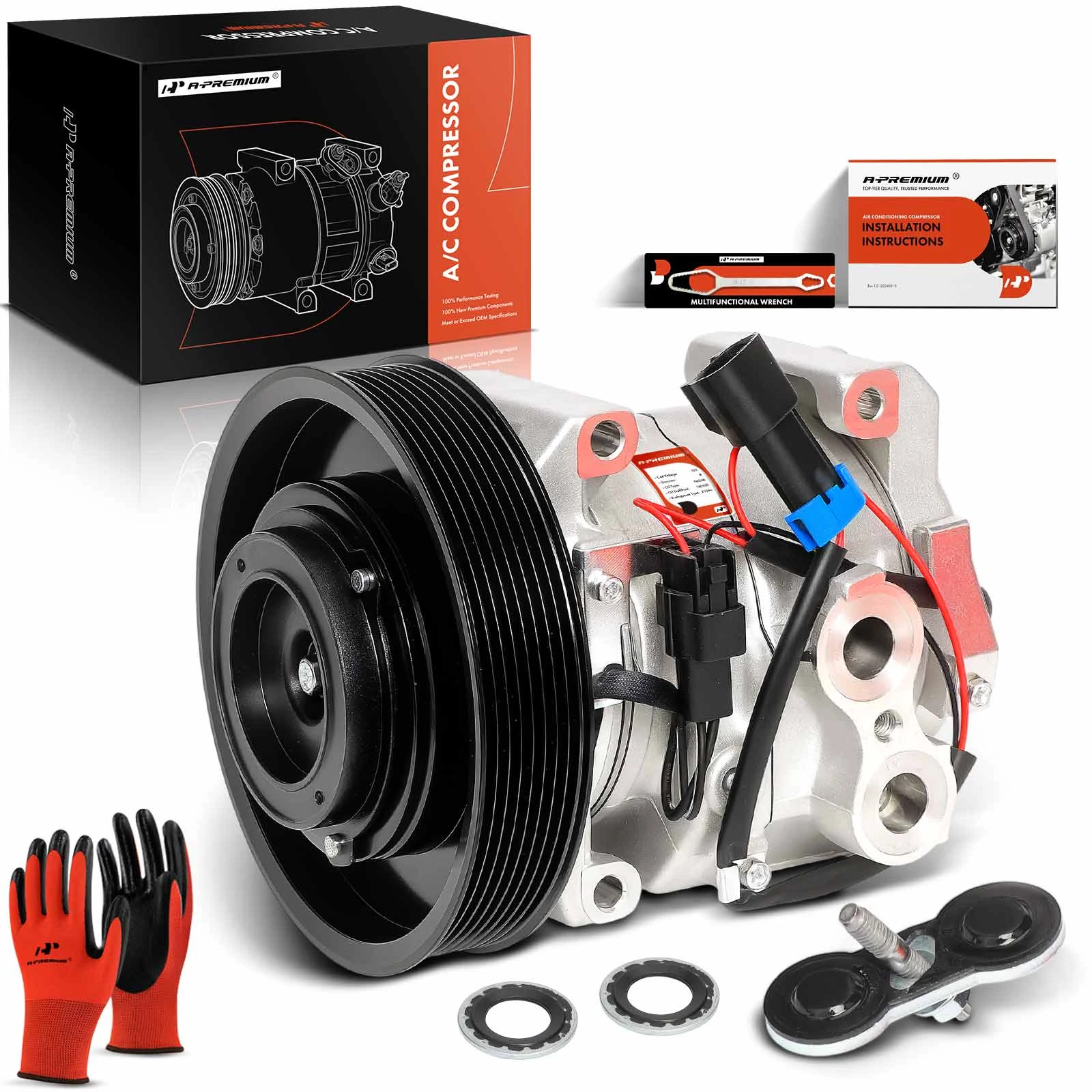 AC Compressor with 8-Groove Pulley & Clutch