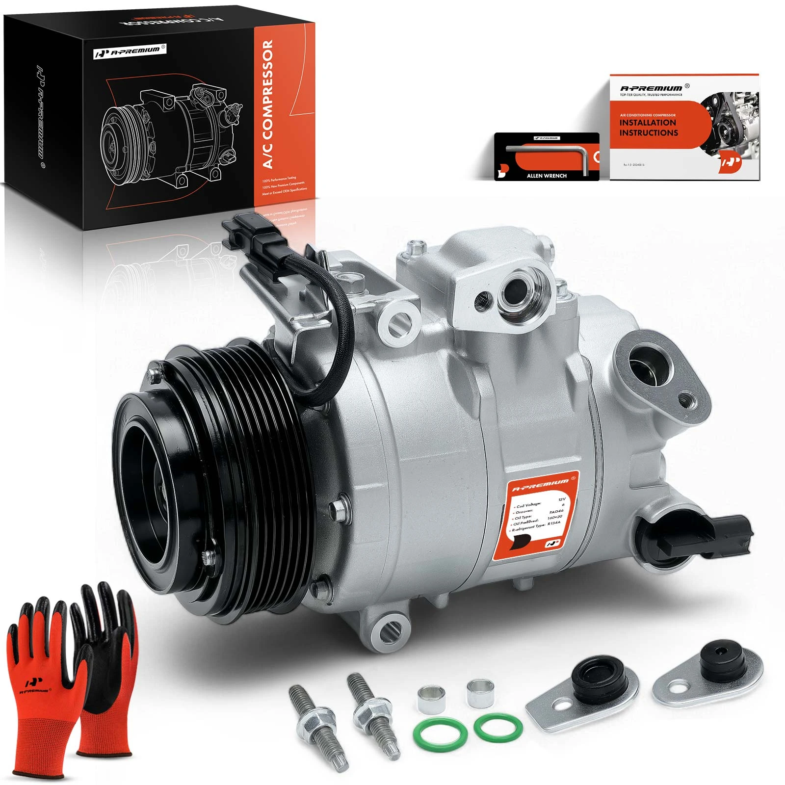 2017-2020 Lincoln Continental AC Compressor with Clutch with 6-Groove Pulley A-Premium APACC508