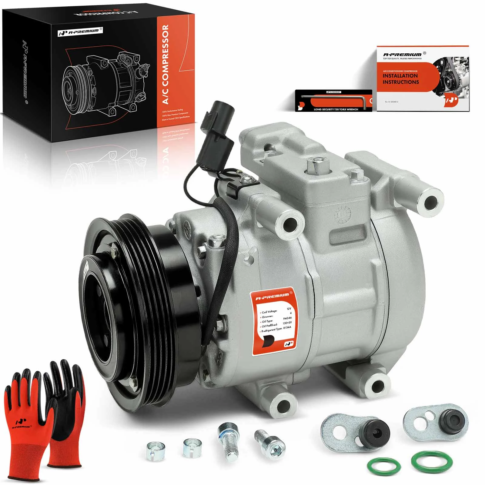 AC Compressor with Clutch with 4-Groove Pulley A-Premium APACC225