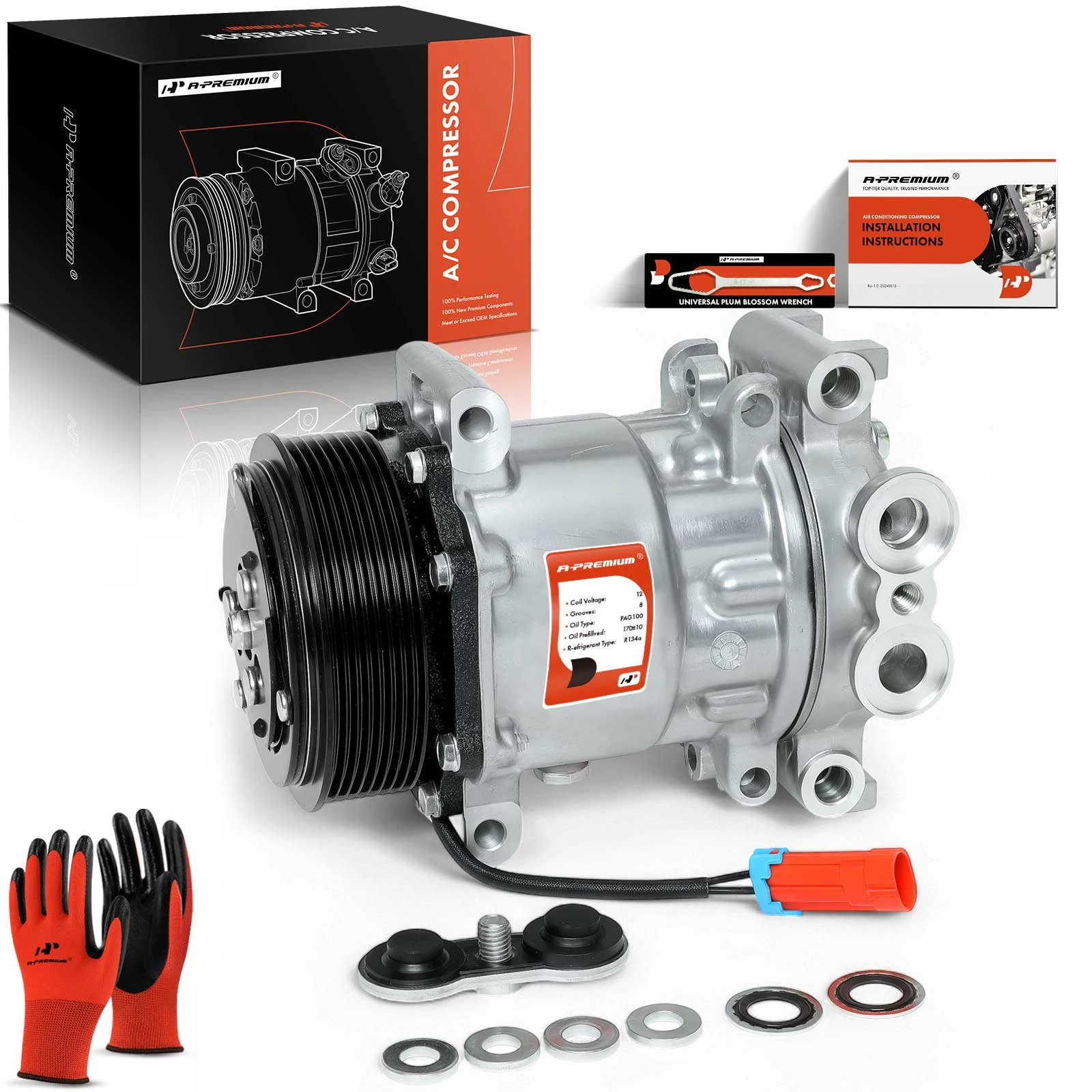 2004 Isuzu FRR AC Compressor with Clutch with 8-Groove Pulley A-Premium APACC126