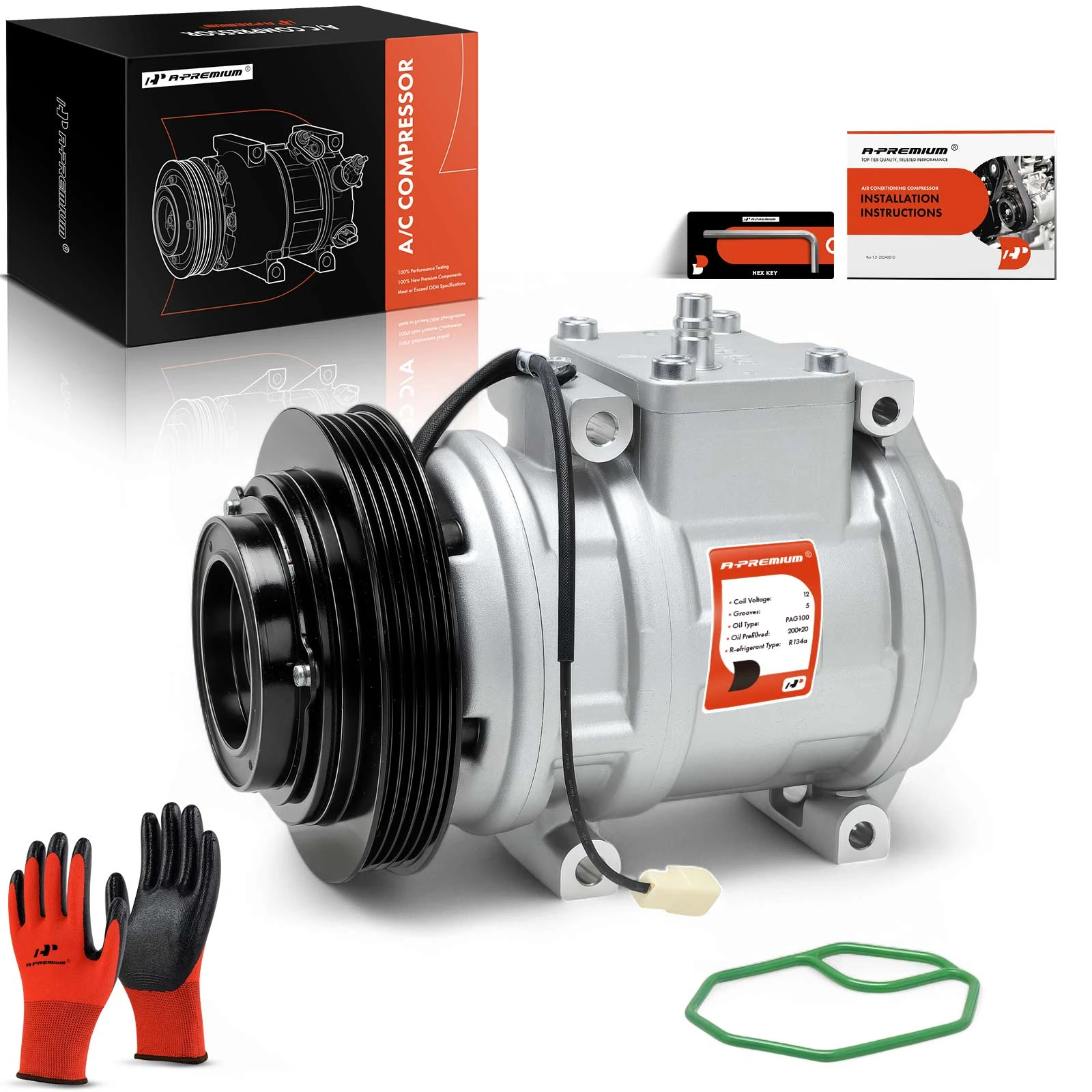 1996-1998 Acura TL AC Compressor with Clutch with 5-Groove Pulley A-Premium APACC314