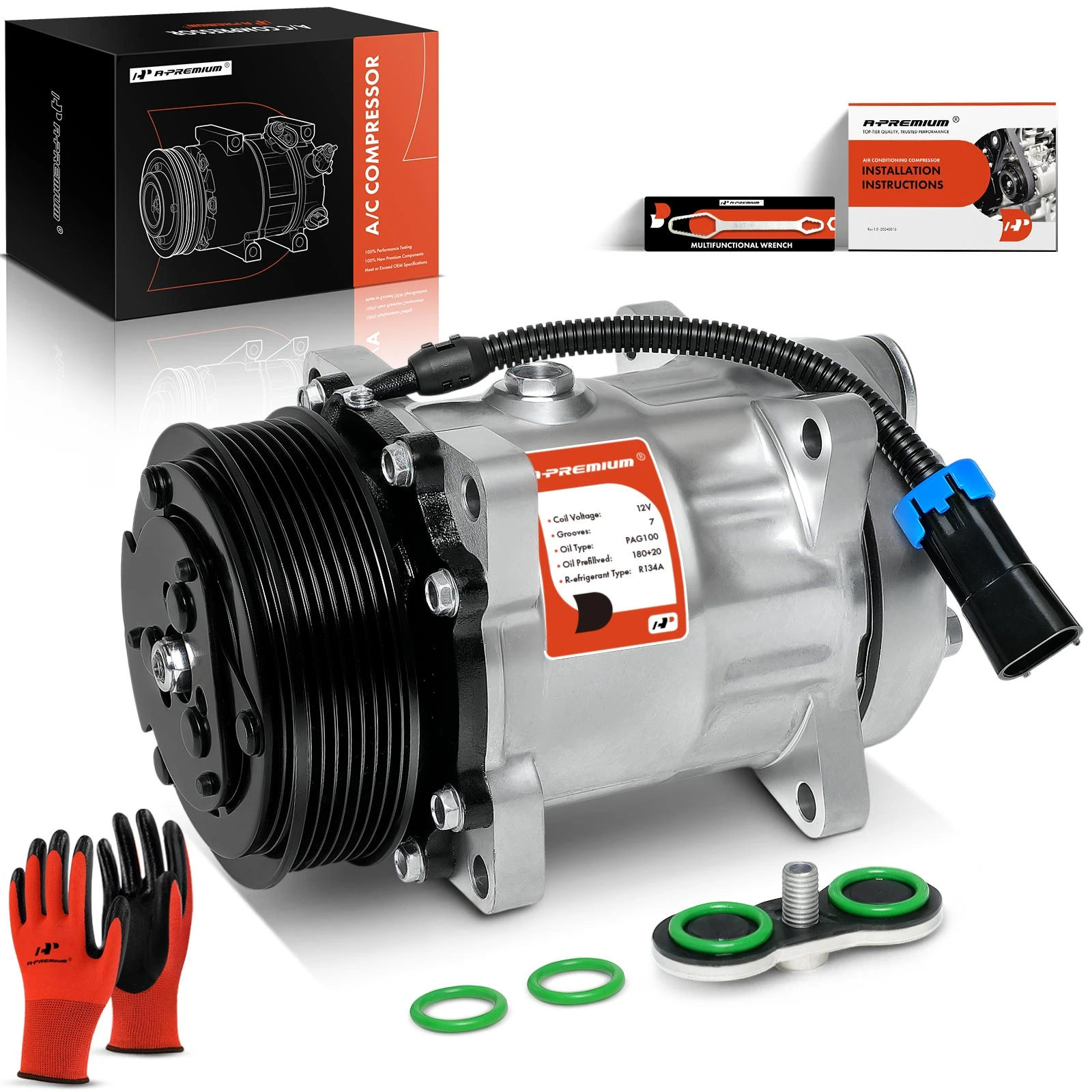 1997-1998 2000 GMC C6500 Topkick AC Compressor with Clutch with 7-Groove Pulley A-Premium APACC157