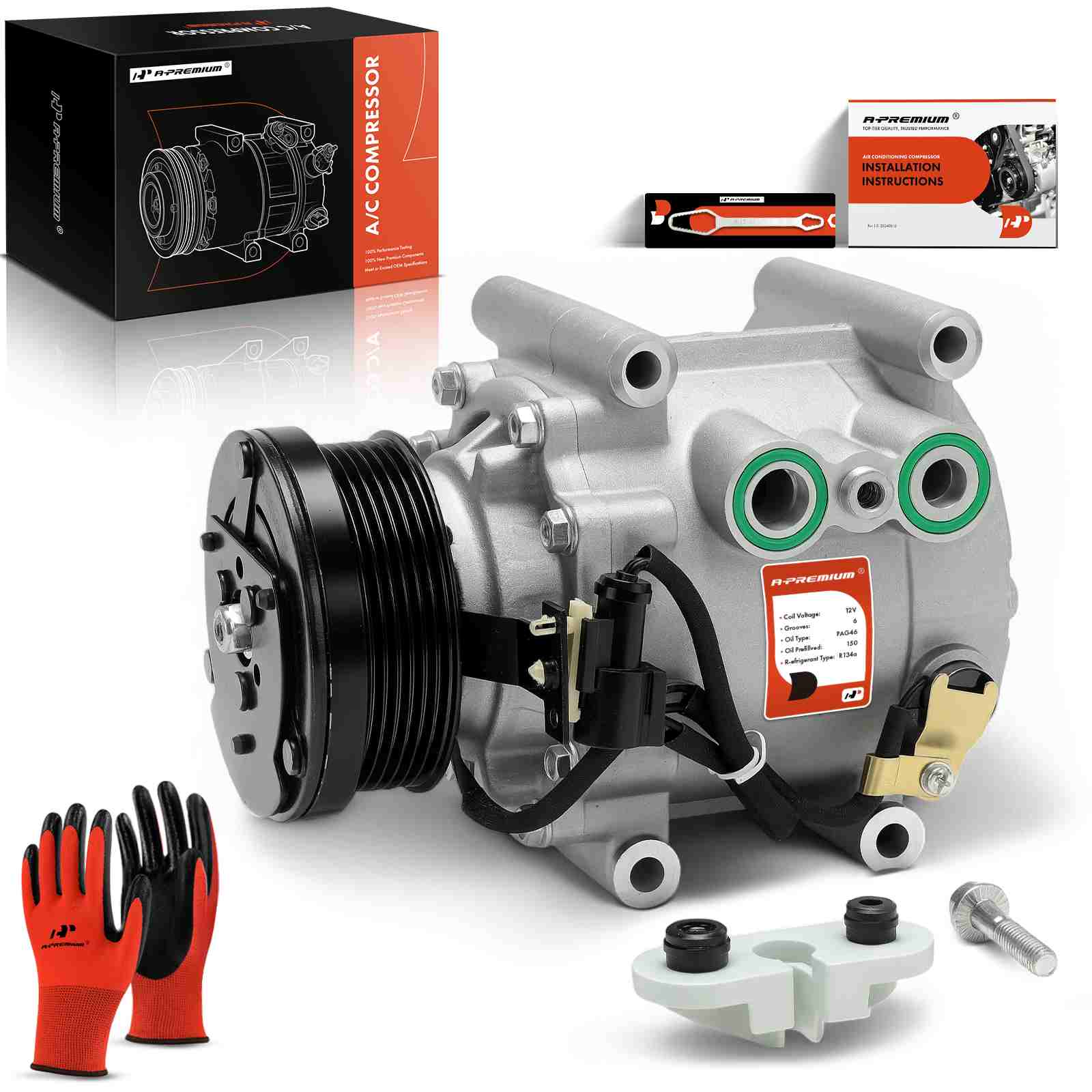 2000-2008 Jaguar S-Type AC Compressor with Clutch with 6-Groove Pulley A-Premium APACC869
