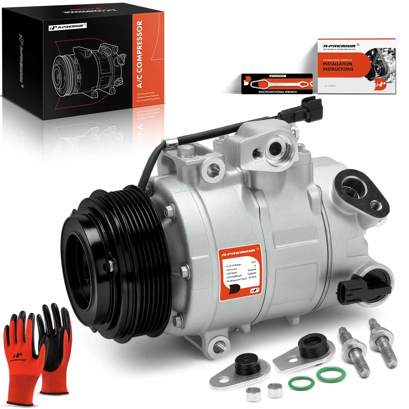 2017-2020 Lincoln Continental AC Compressor with Clutch with 6-Groove Pulley A-Premium APACC321