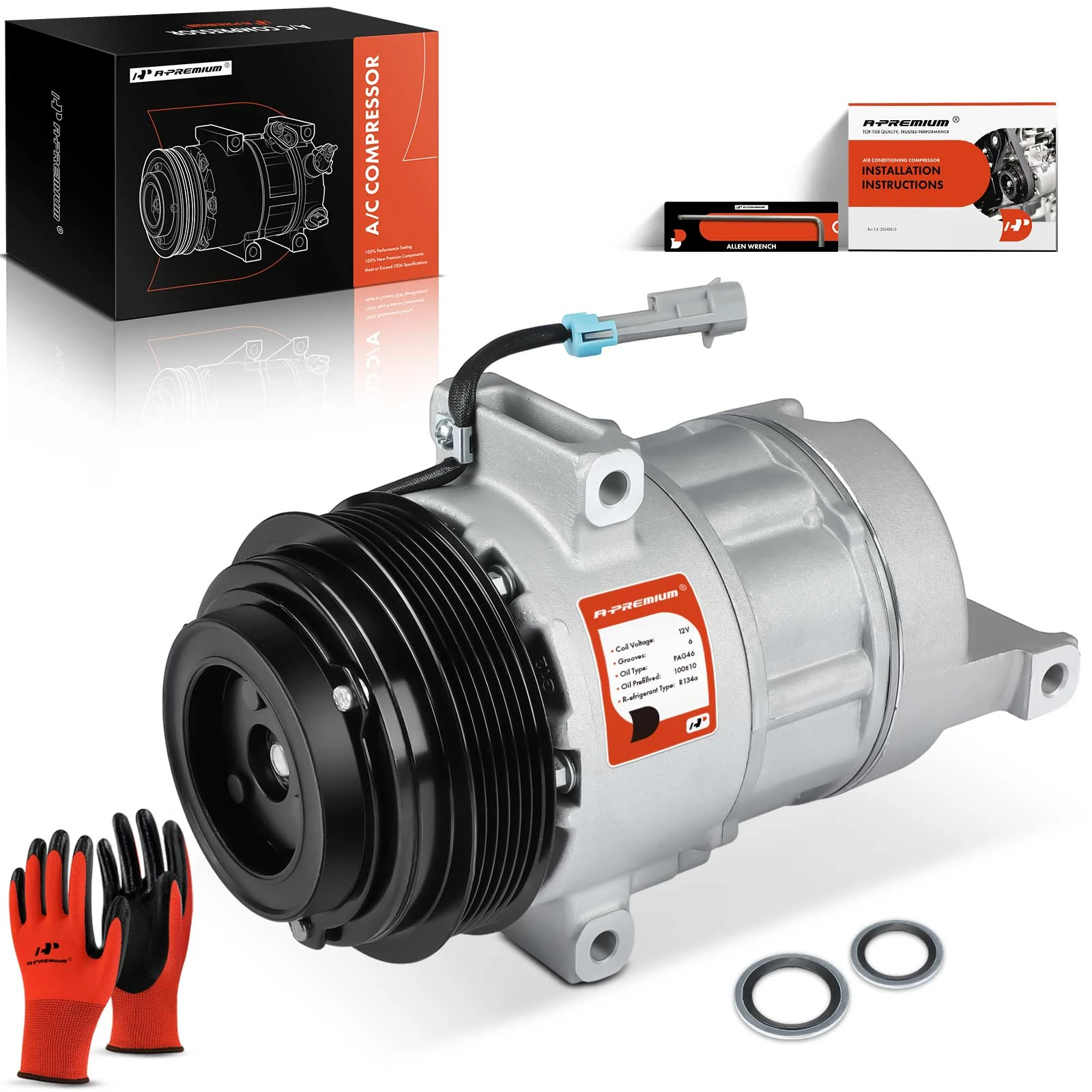 2001-2003 Saturn LW300 AC Compressor with Clutch with 6-Groove Pulley A-Premium APACC363