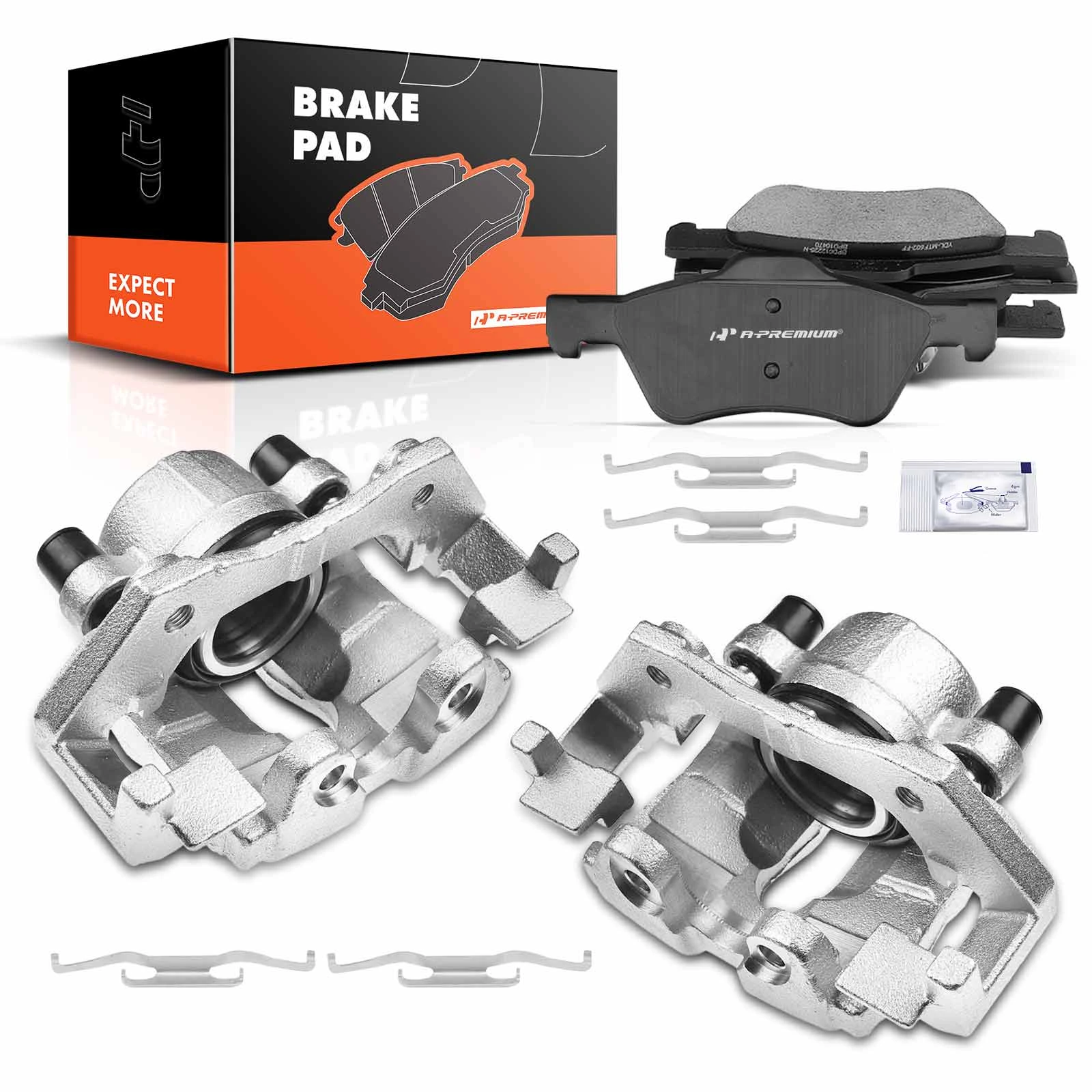 6-PC Brake Caliper + Brake Pad, Front Driver & Passenger, 2-Piston, A-Premium APBC3454