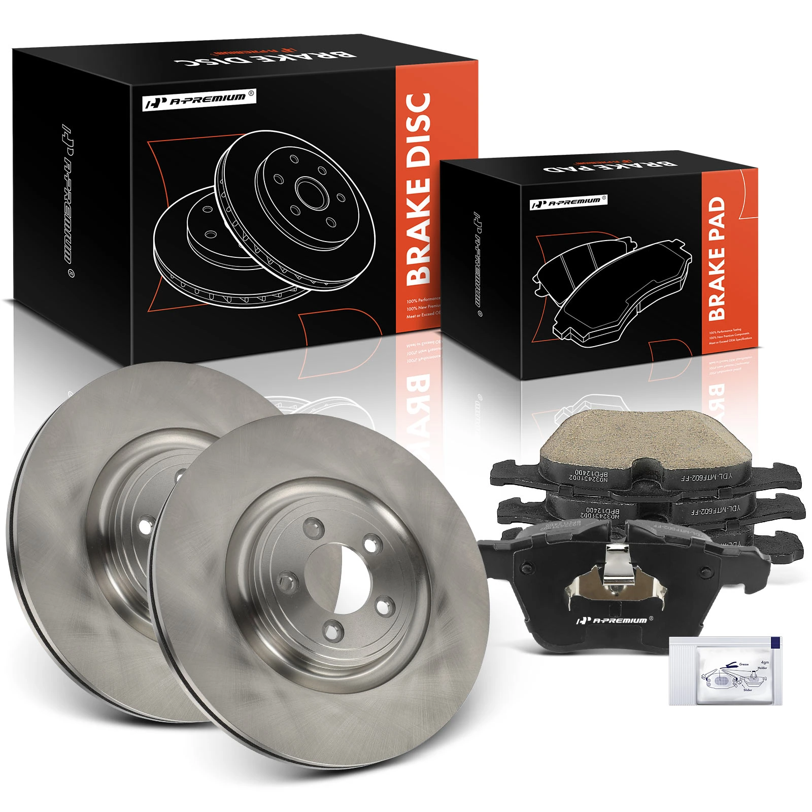 2011-2018 Jaguar XJ Disc Brake Rotors and Ceramic Pads Kit, 6 Pcs, Front Driver & Passenger, A-Premium, APBRPR1868