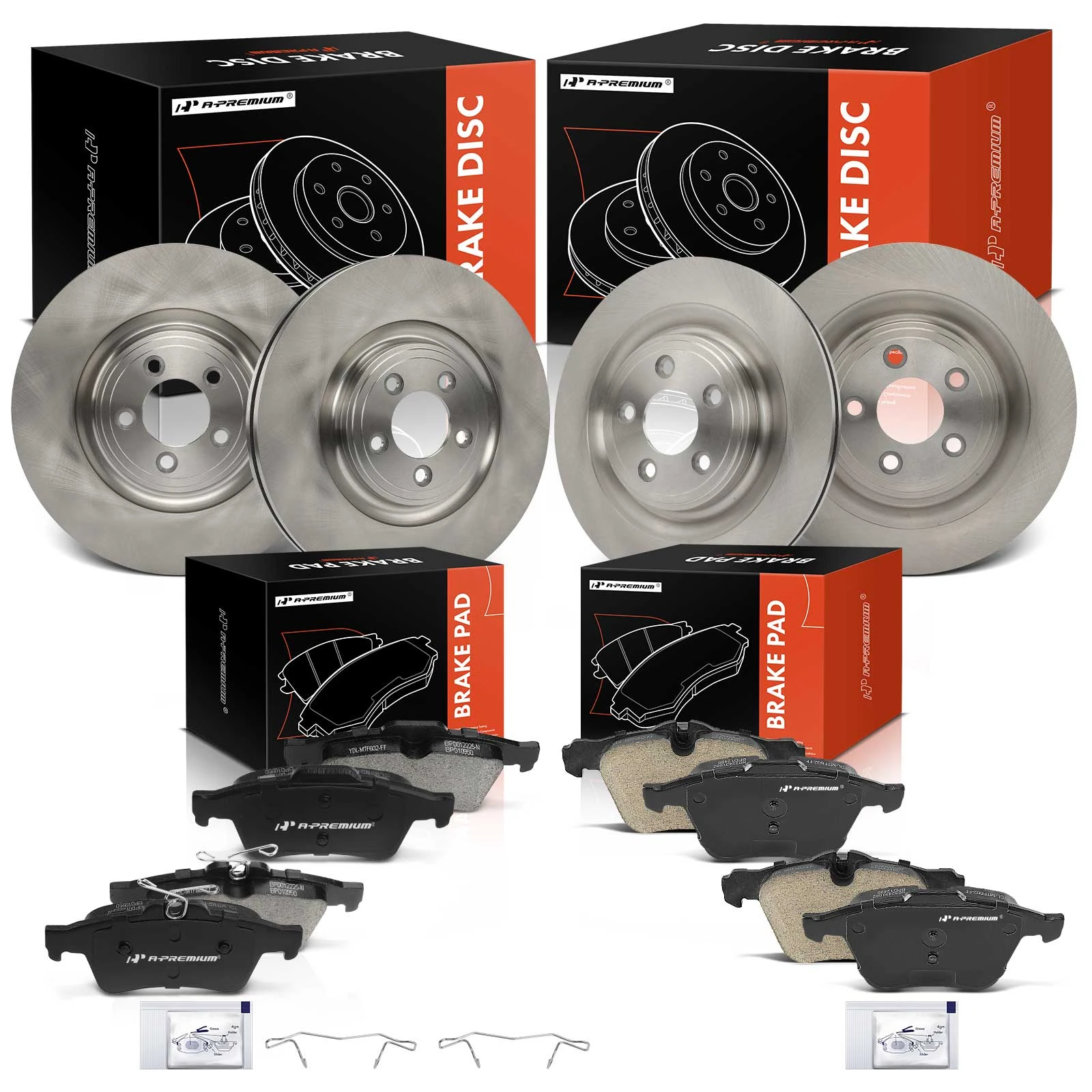 12 Pcs Front & Rear Disc Brake Rotors & Ceramic Brake Pads