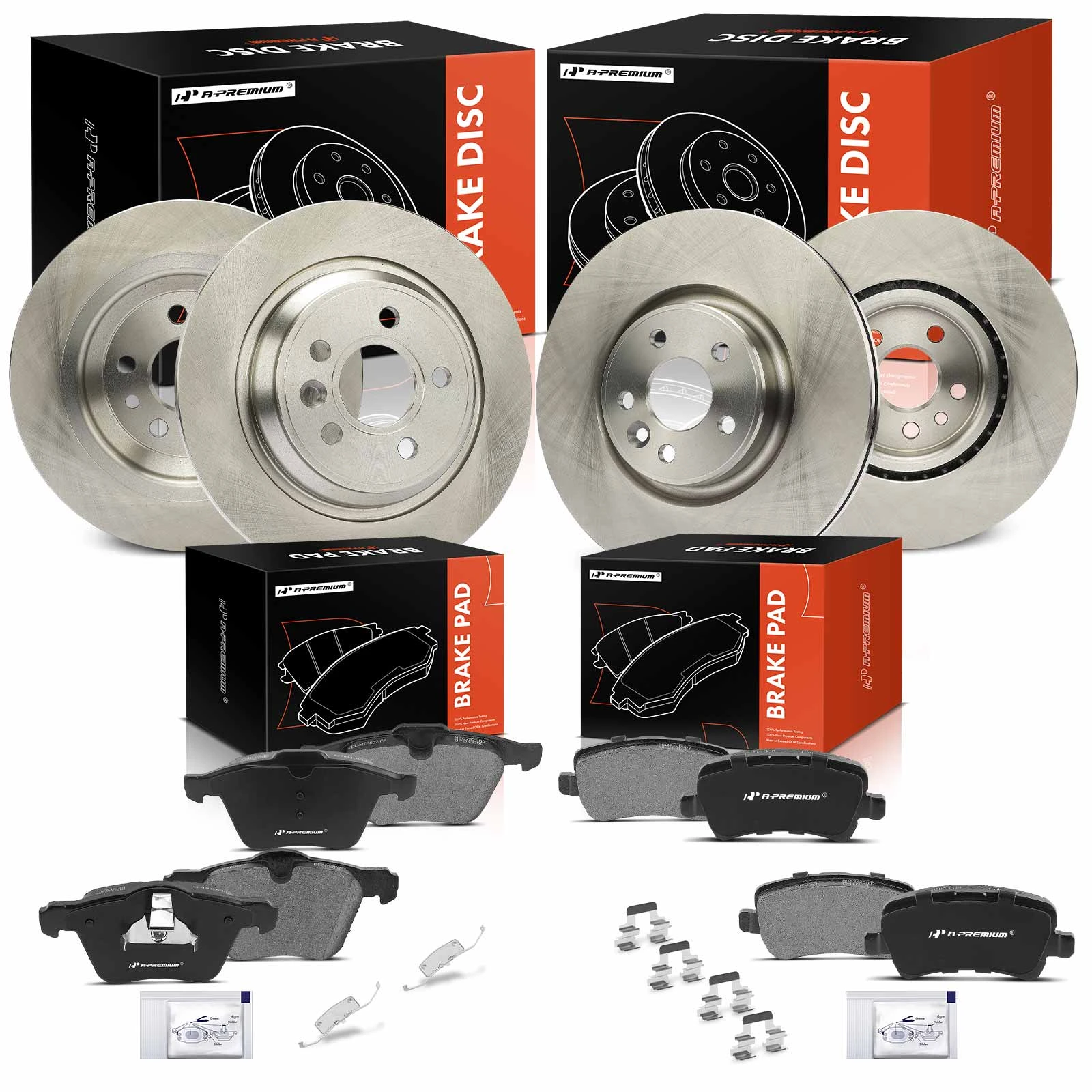 2012 2017-2018 Volvo S60 Disc Brake Rotors and Ceramic Pads Kit, 12 Pcs, Front & Rear, A-Premium, APBRPR1652