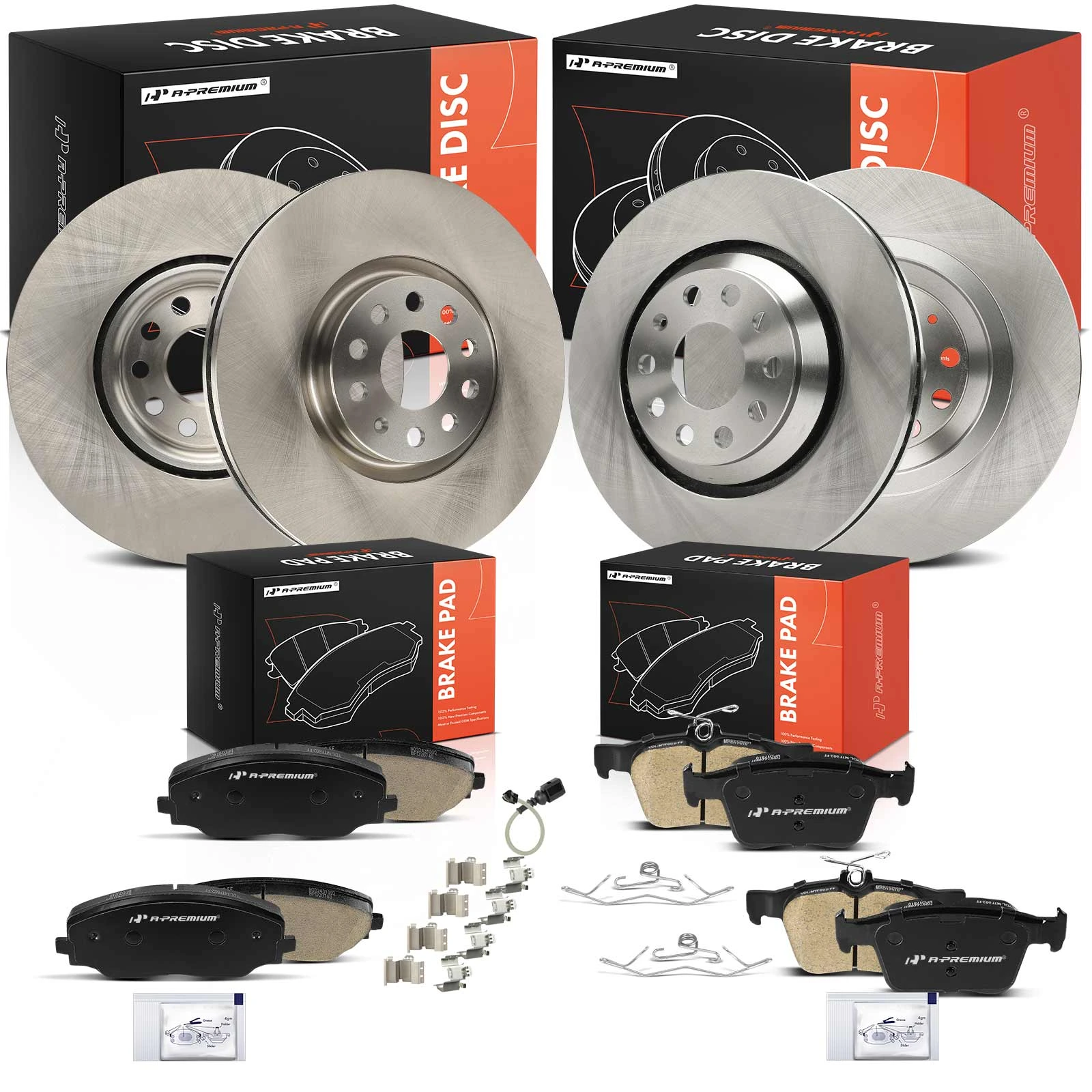 12 Pcs Front & Rear Disc Brake Rotors & Ceramic Brake Pads