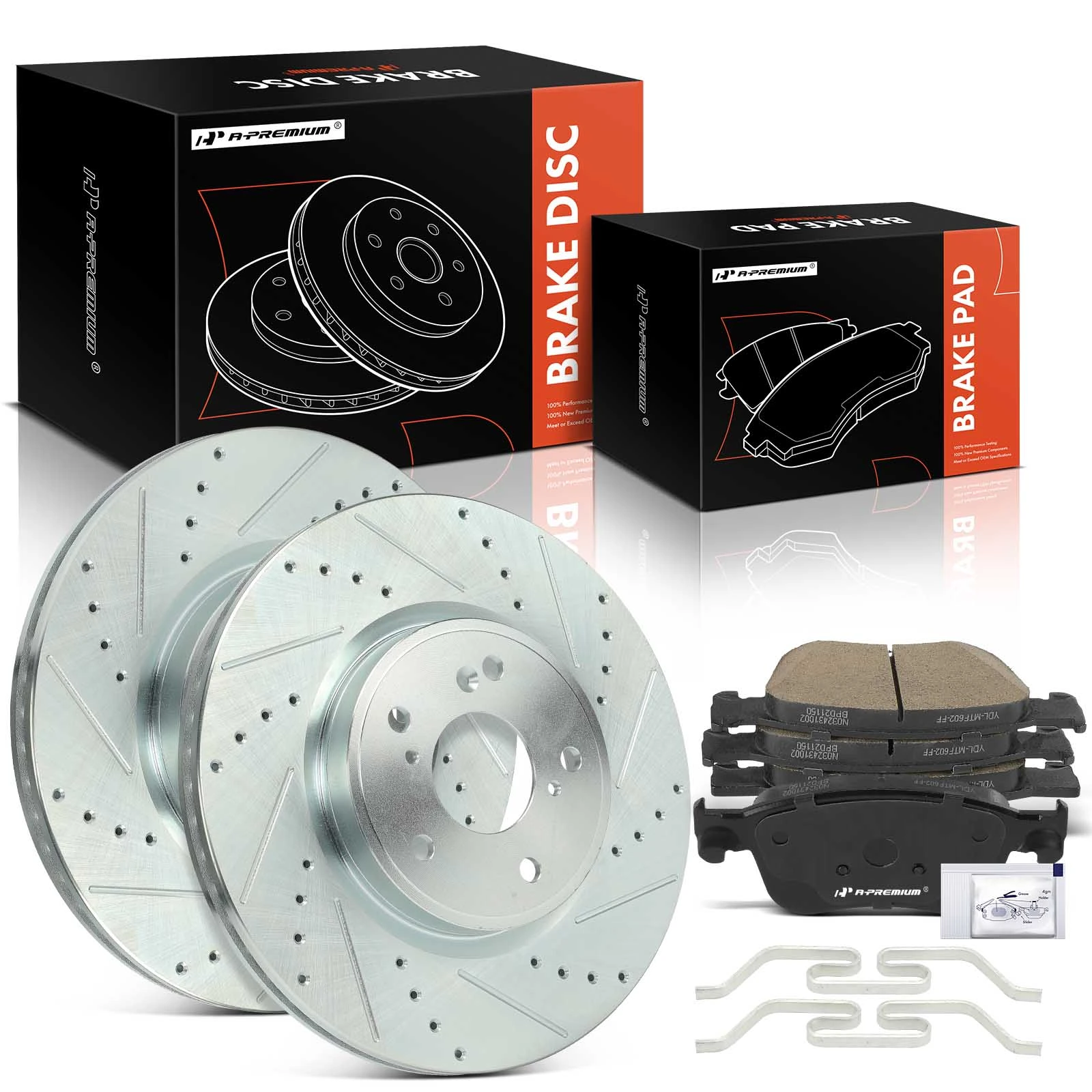 6 Pcs Front Drilled Brake Rotors & Ceramic Brake Pads
