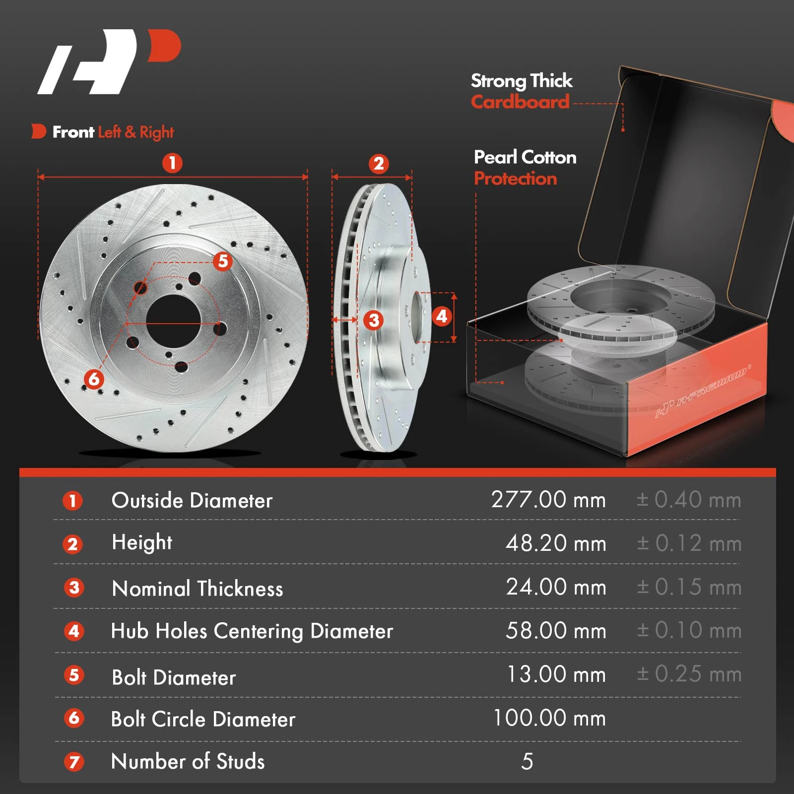 Drilled & Slotted Disc Brake Rotors and Ceramic Pads Kit, 12 Pcs, Front & Rear, A-Premium, APBRPS1532