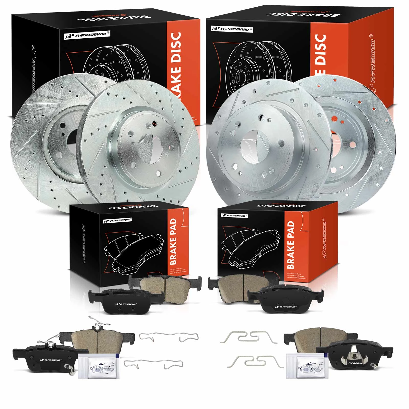 12 Pcs Front & Rear Drilled Brake Rotors & Ceramic Brake Pads