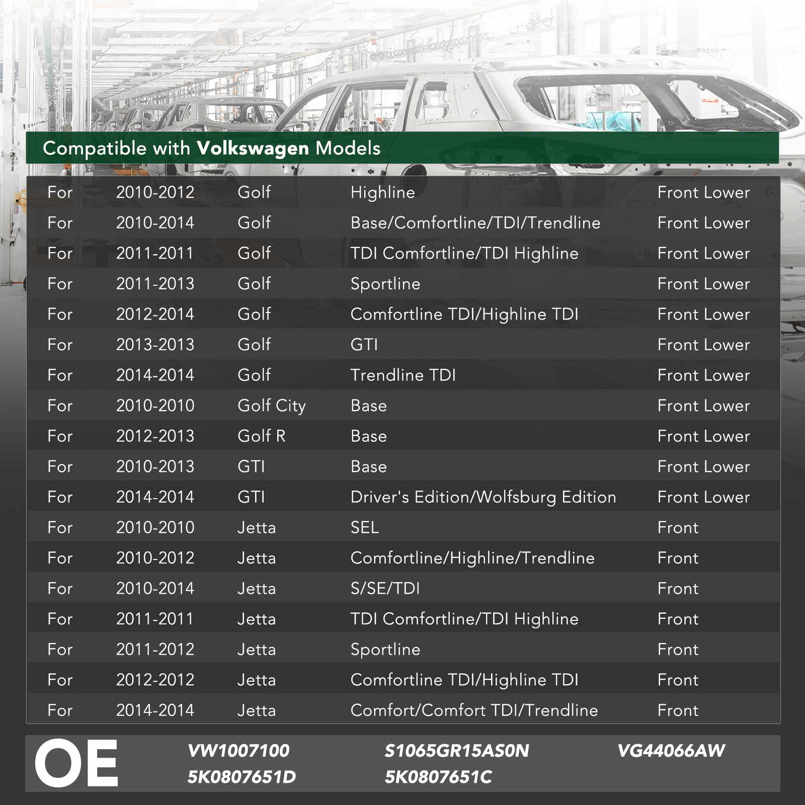 Bumper ReinForcement for 2010-2014 Volkswagen GTI