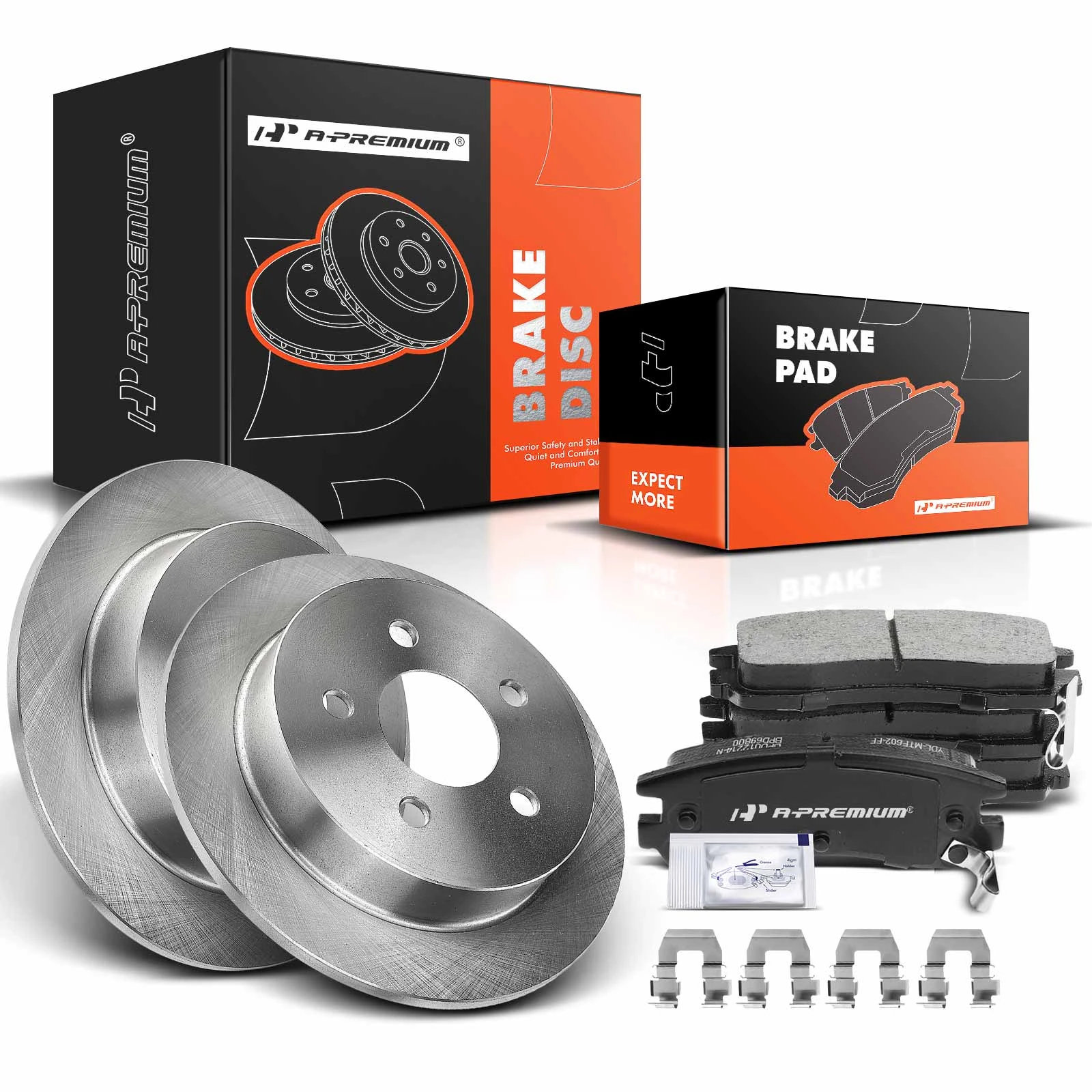 2002-2004 Pontiac Montana Disc Brake Rotors and Ceramic Pads Kit, 6 Pcs, Rear Driver & Passenger, A-Premium, APBRPR388