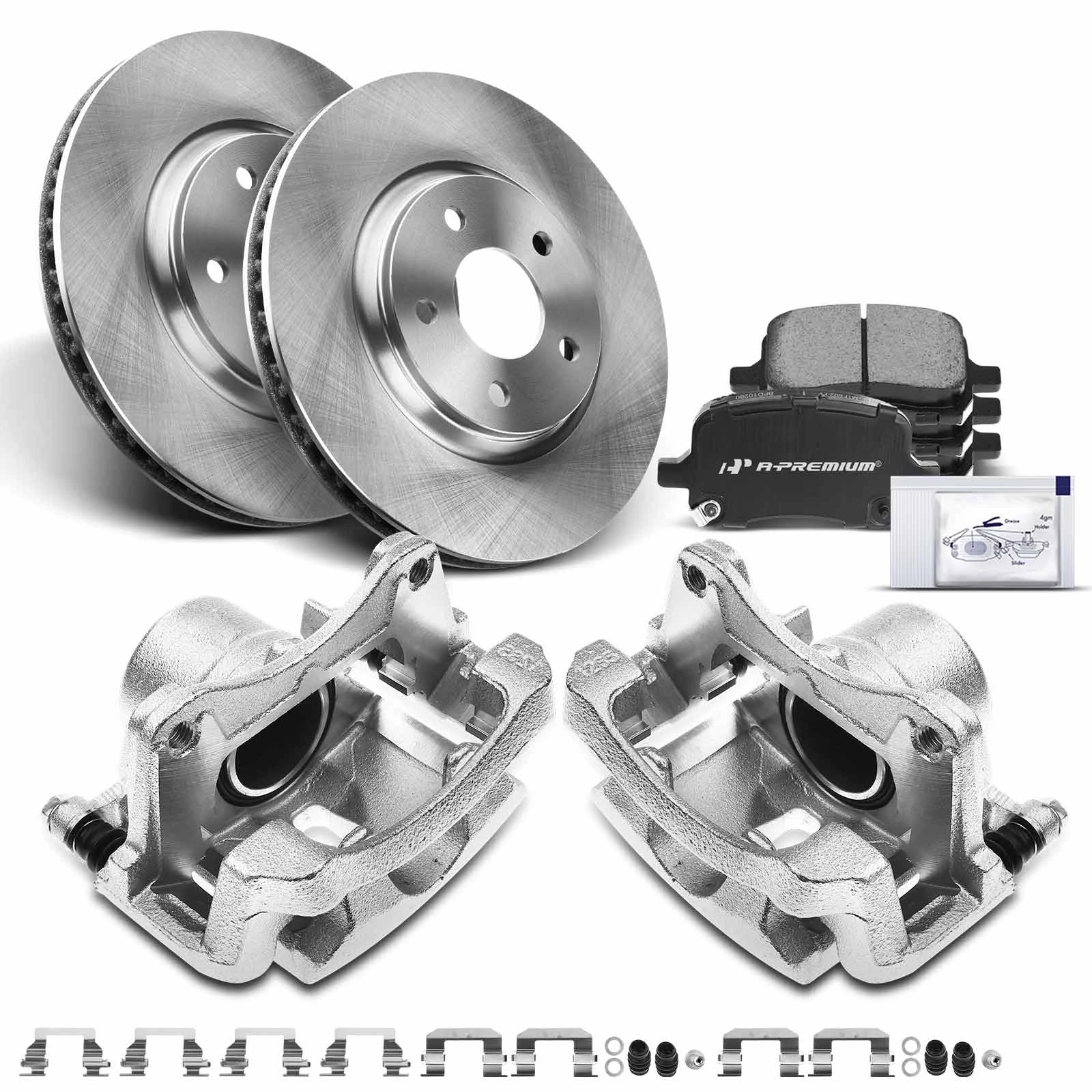 2005-2010 Pontiac G6 Disc Brake Rotors and Ceramic Pads Kit with Calipers, 8 Pcs, Front Driver & Passenger, A-Premium, APBRPR667