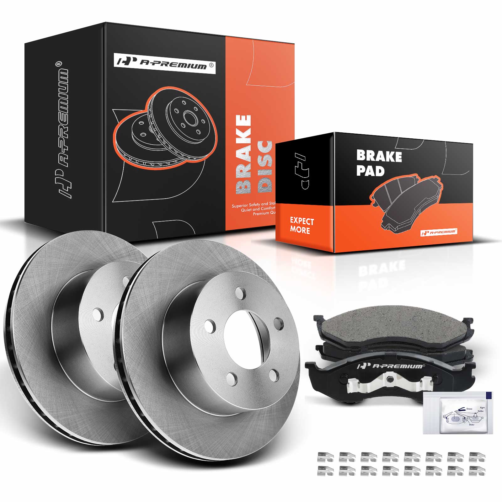 1990-1992 Jeep Comanche Disc Brake Rotors and Ceramic Pads Kit, 6 Pcs, Front Driver & Passenger, A-Premium, APBRPR402