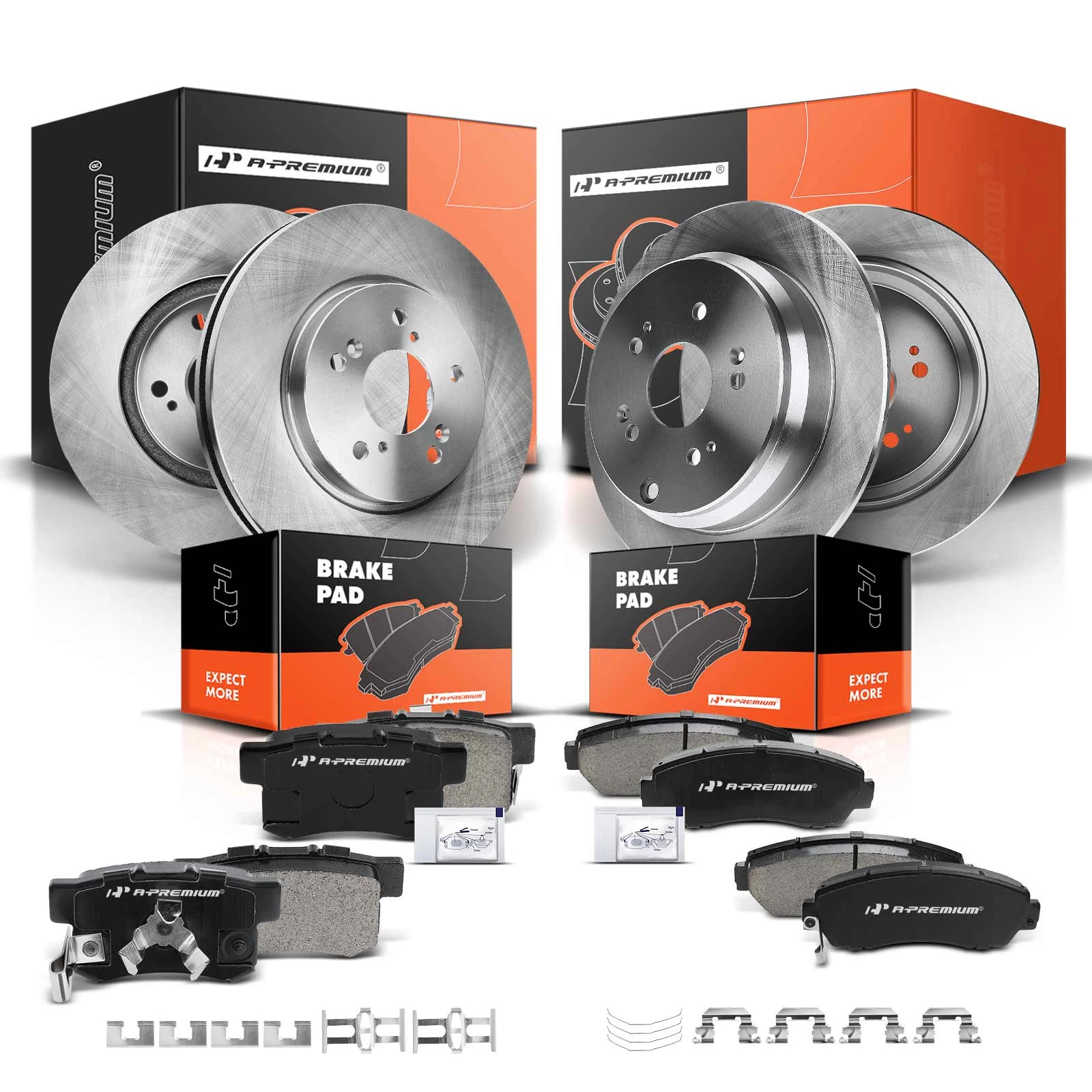 2007-2016 Honda CR-V Disc Brake Rotors and Ceramic Pads Kit, 12 Pcs, Front & Rear, A-Premium, APBRPR262