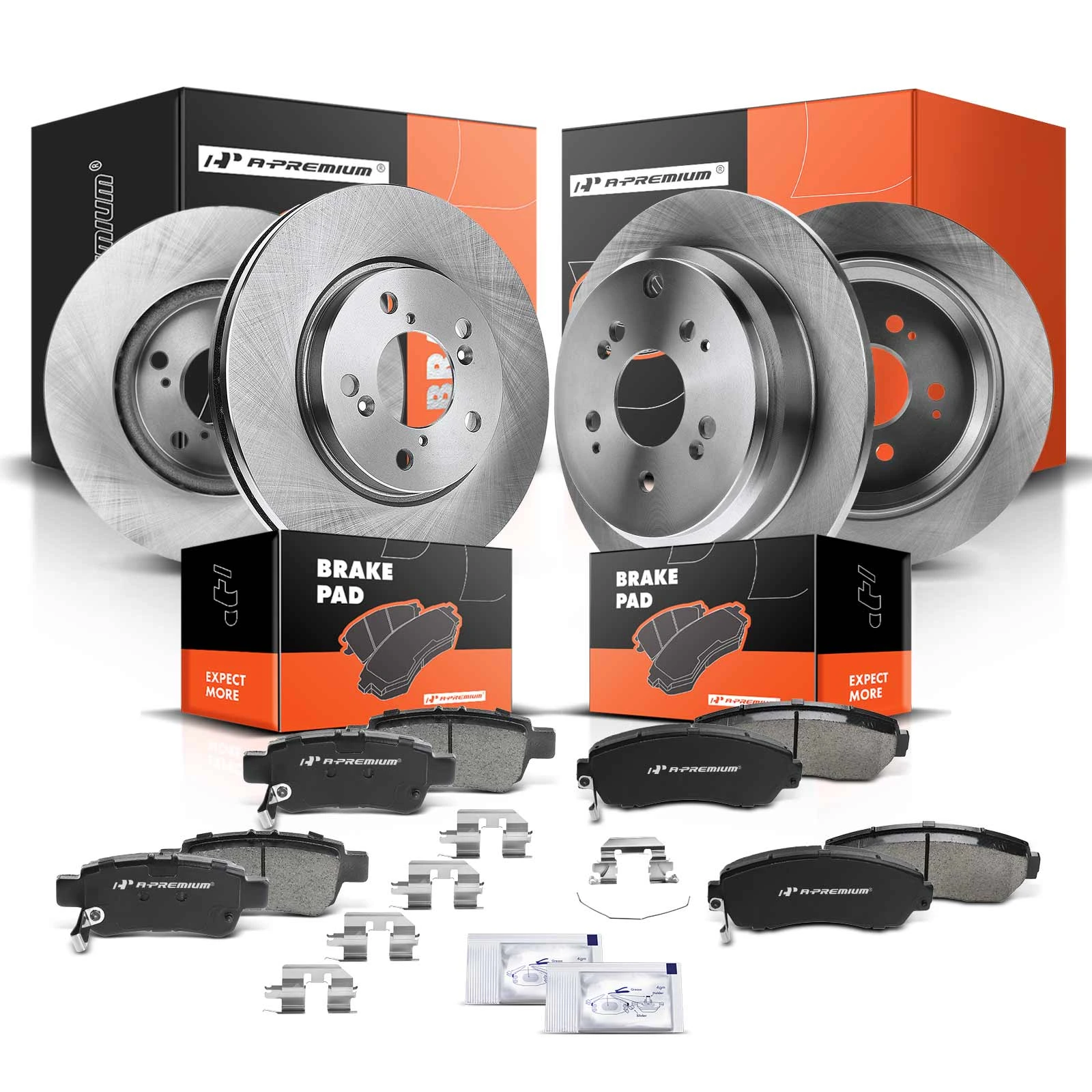 Front & Rear Disc Brake Rotors & Ceramic Brake Pads