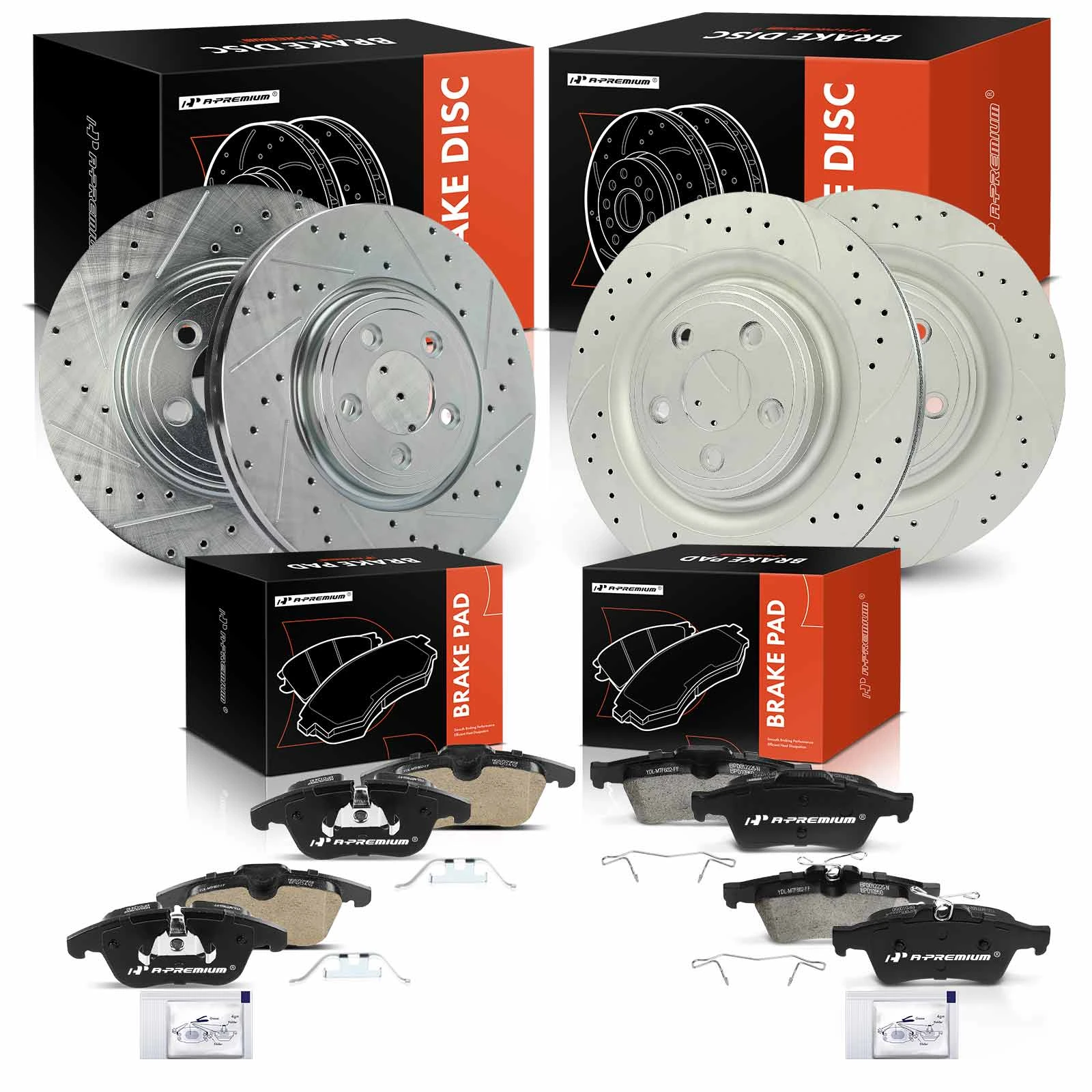 12 Pcs Front & Rear Drilled Brake Rotors & Brake Pads