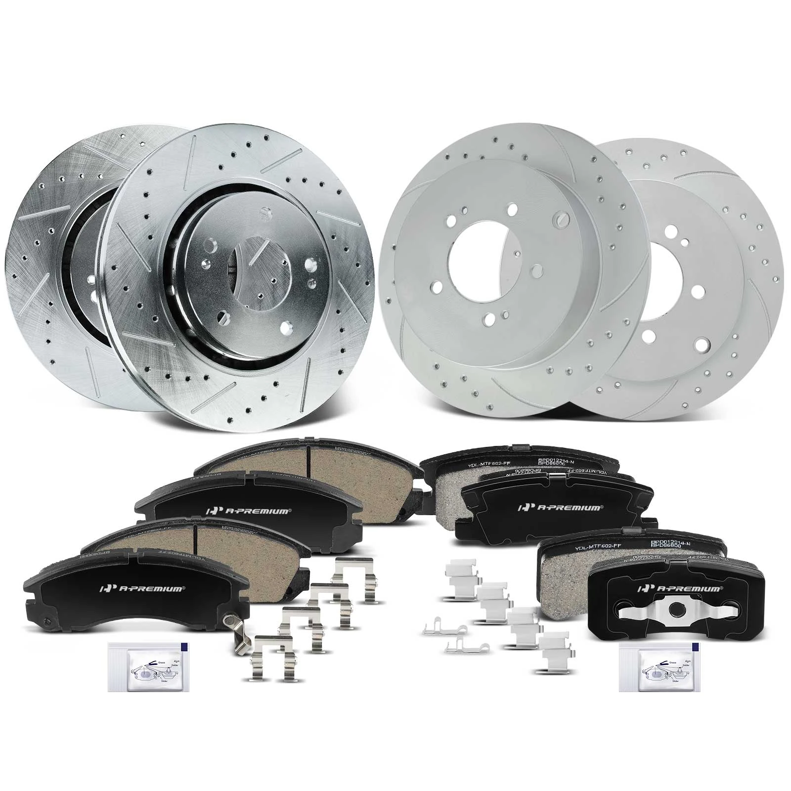 12 Pcs Front & Rear Drilled Brake Rotors & Brake Pads