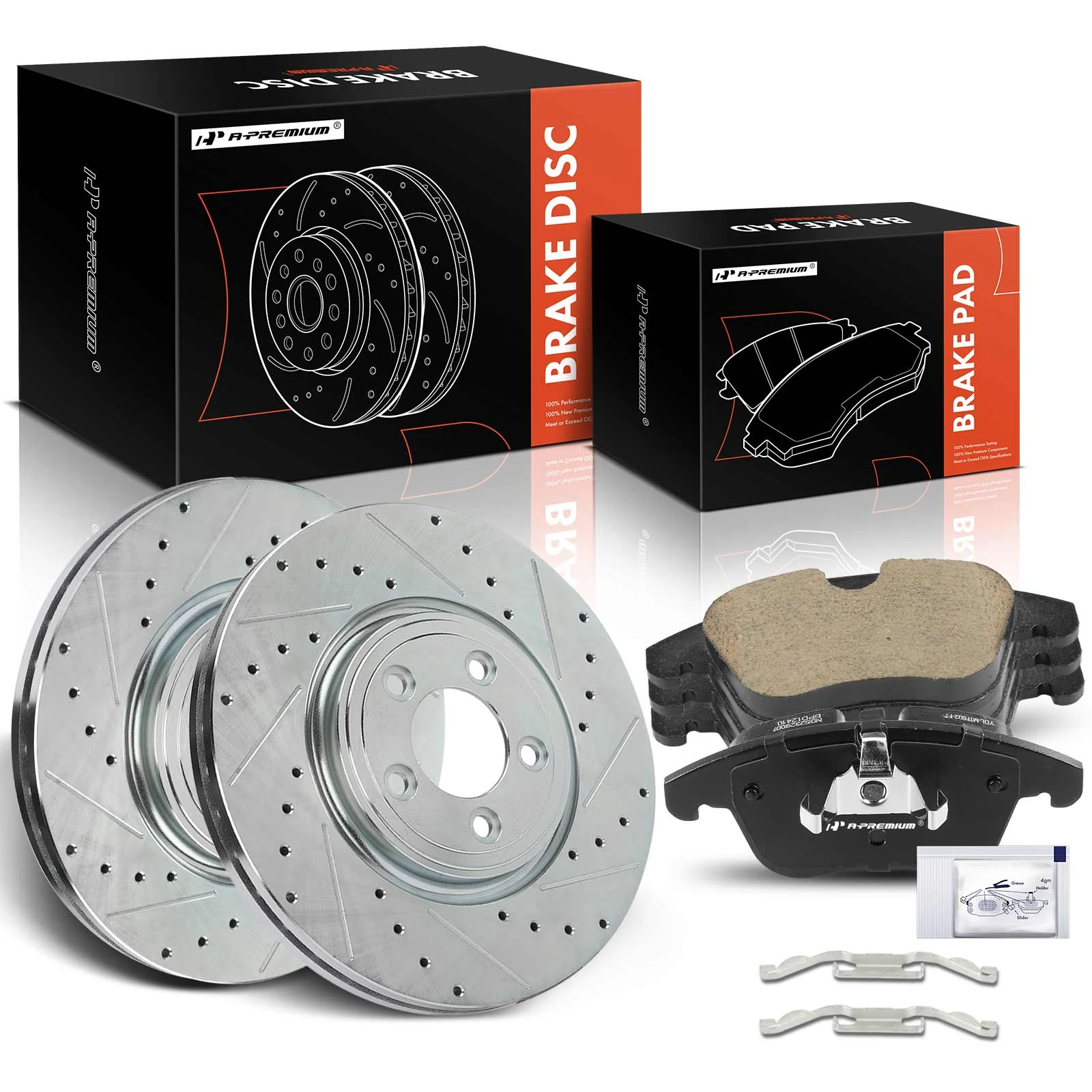 6 Pcs Front Drilled Rotors & Ceramic Brake Pads