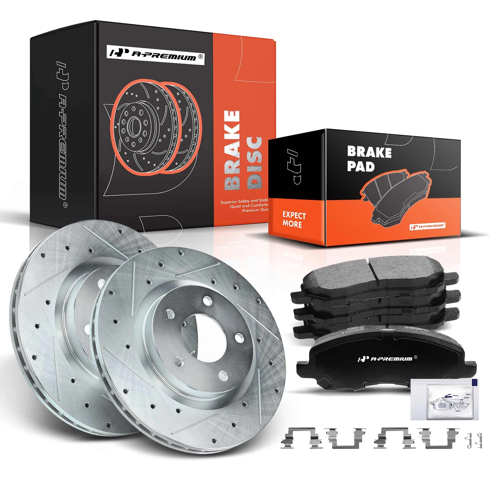 Front Drilled Rotors & Ceramic Brake Pads