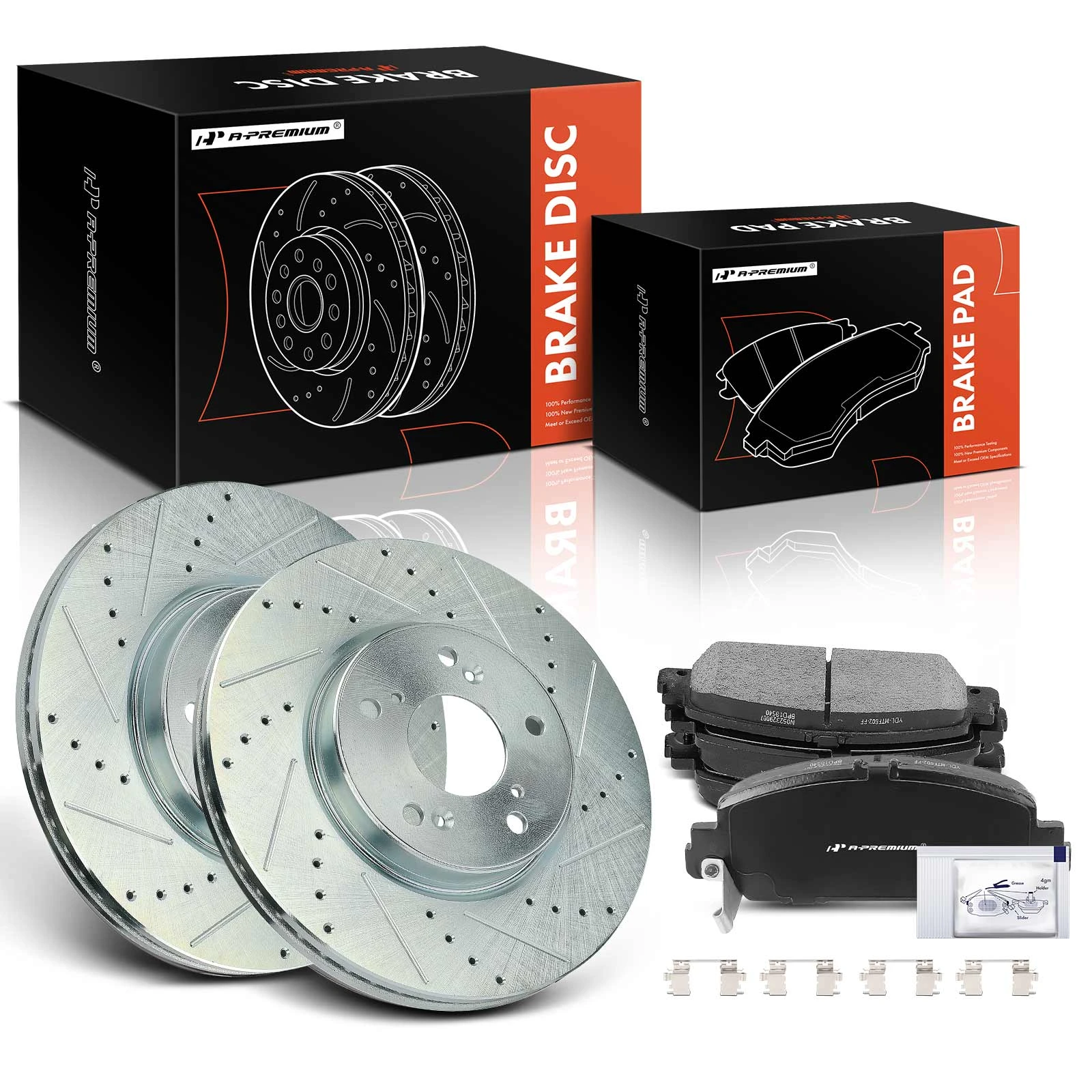 6 Pcs Front Drilled Rotors & Ceramic Brake Pads