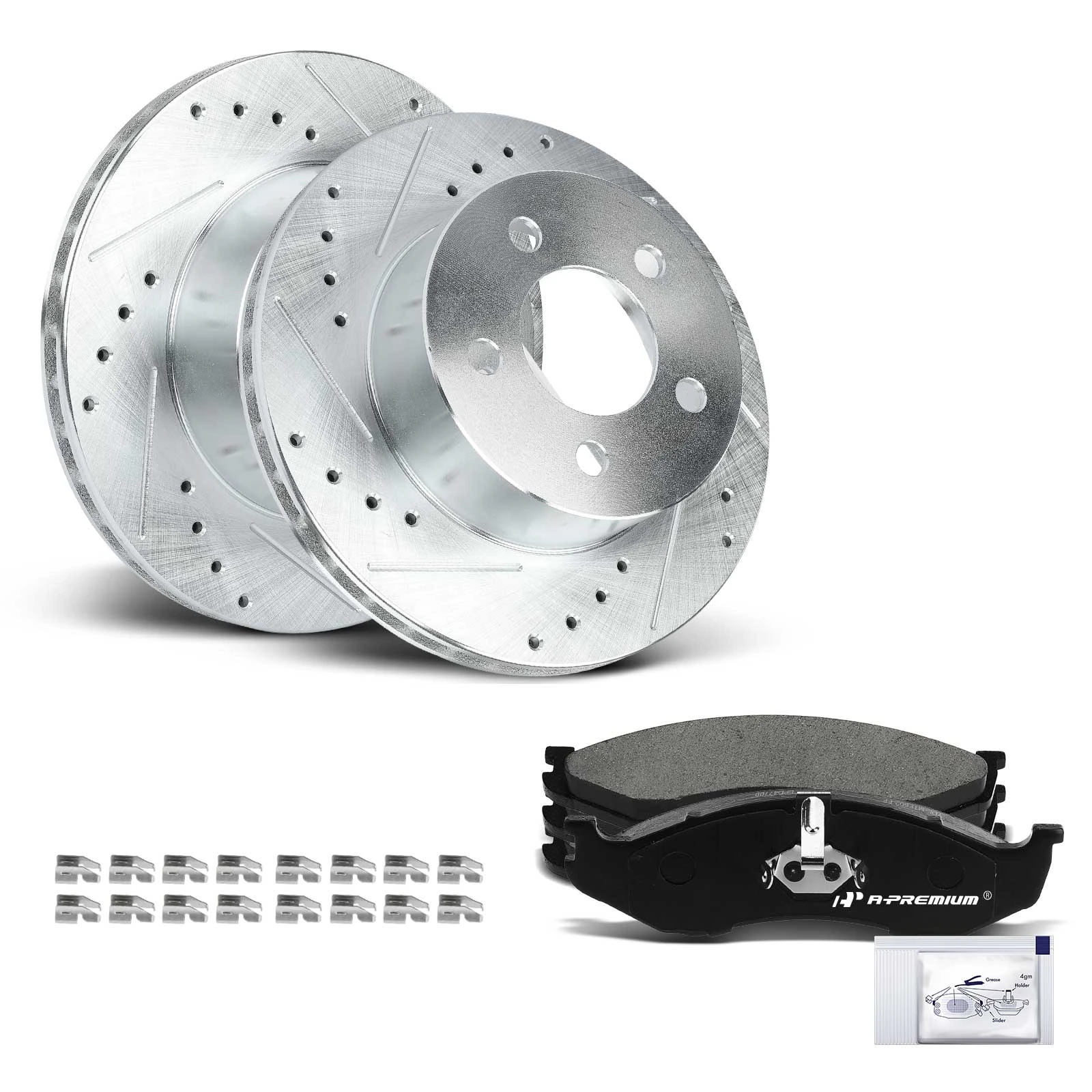 1990-1995 1997-1999 Jeep Wrangler Drilled & Slotted Disc Brake Rotors and Ceramic Pads Kit, 6 Pcs, Front Driver & Passenger, A-Premium, APBRPS615