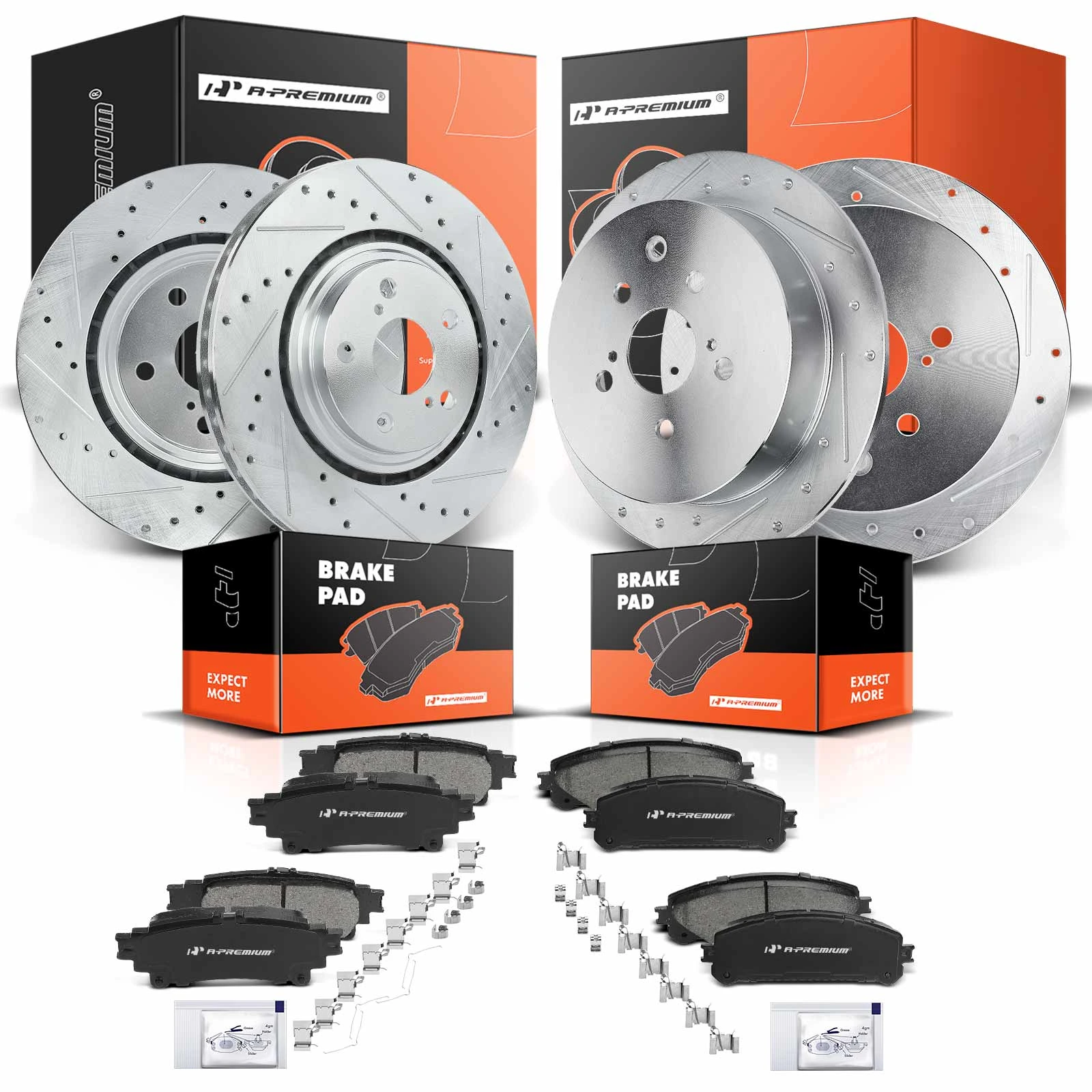 Front & Rear Drilled Rotors & Ceramic Brake Pads