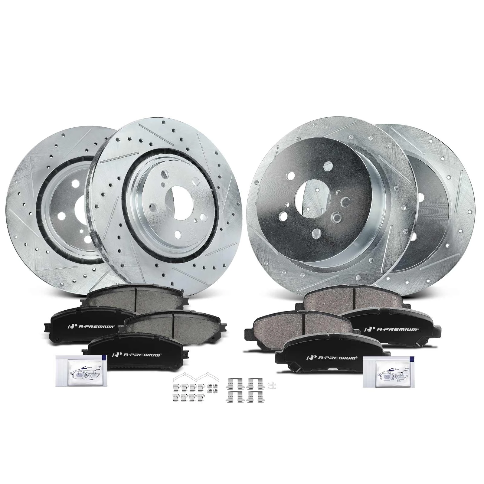 Front & Rear Drilled Rotors & Ceramic Brake Pads