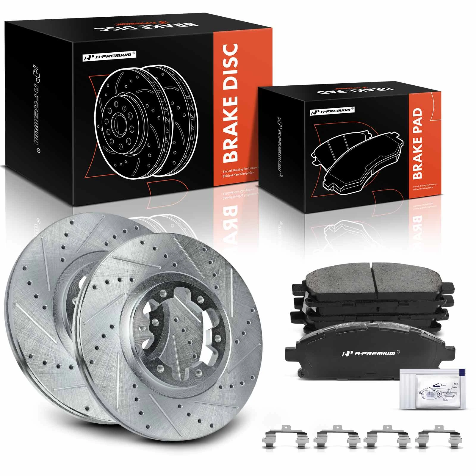 6 Pcs Front Drilled Brake Rotors & Ceramic Brake Pads