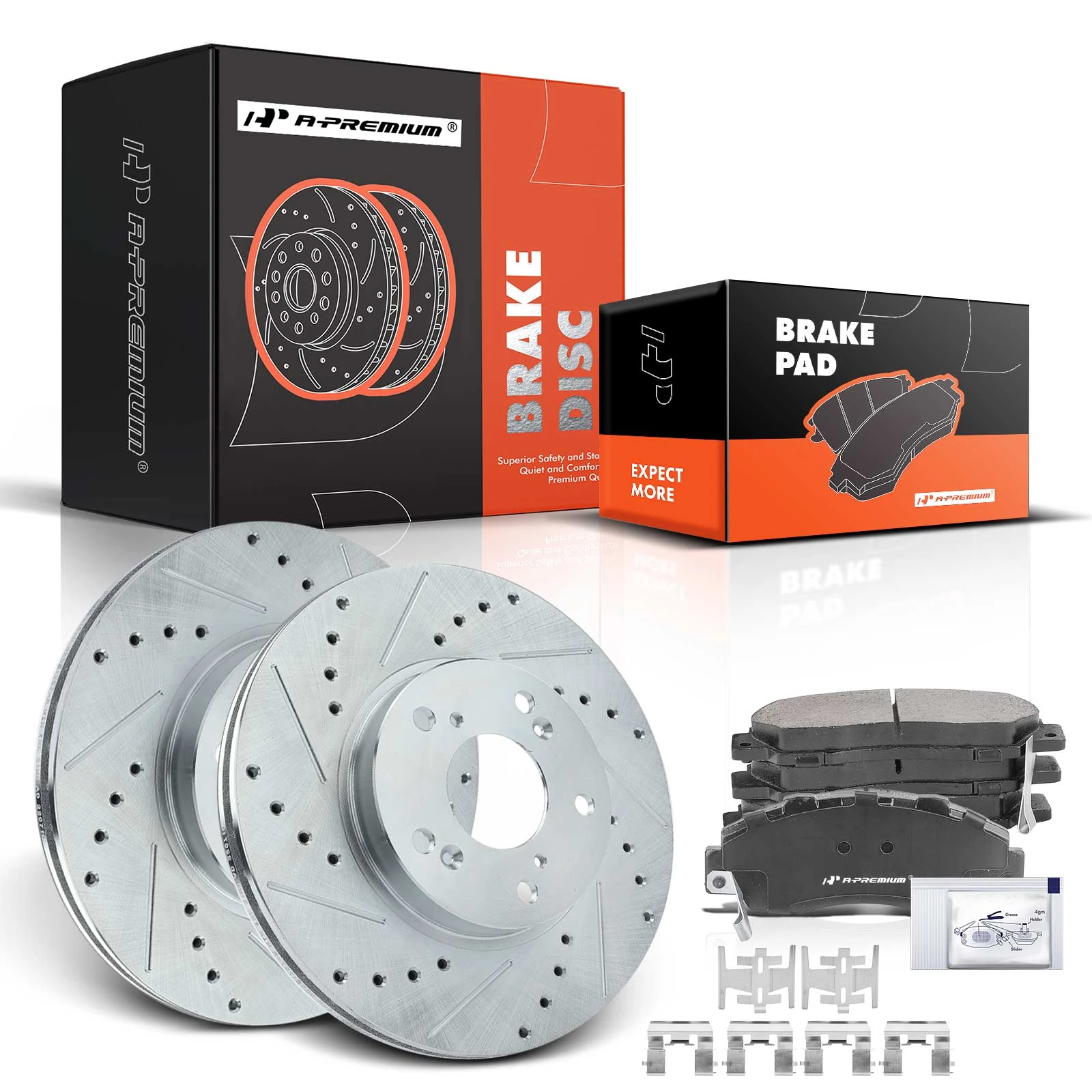1998-2002 Honda Accord Drilled & Slotted Disc Brake Rotors and Ceramic Pads Kit, 6 Pcs, Front Driver & Passenger, A-Premium, APBRPS627