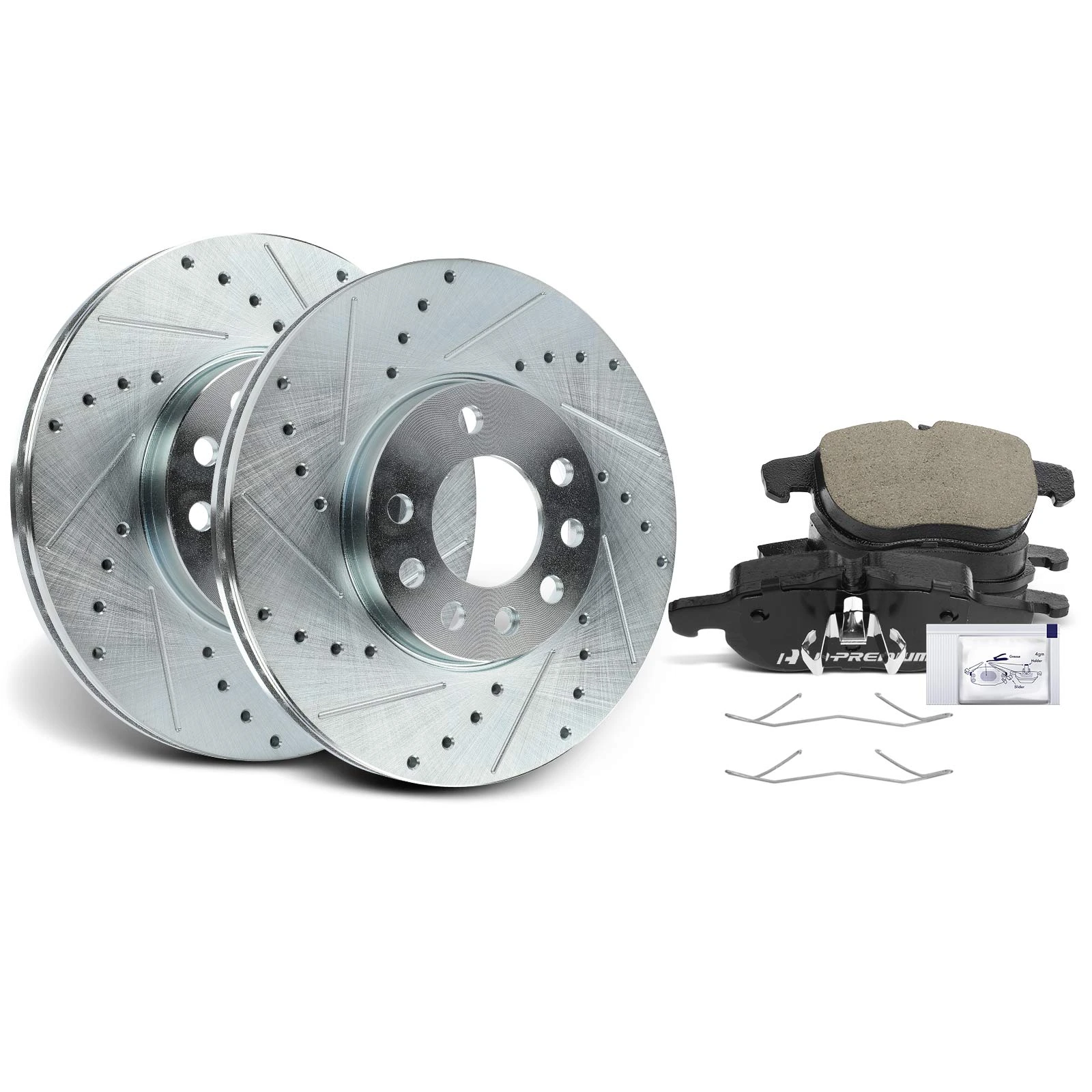 Drilled & Slotted Disc Brake Rotors and Ceramic Pads Kit, 6 Pcs, Front Driver & Passenger, A-Premium, APBRPS1054
