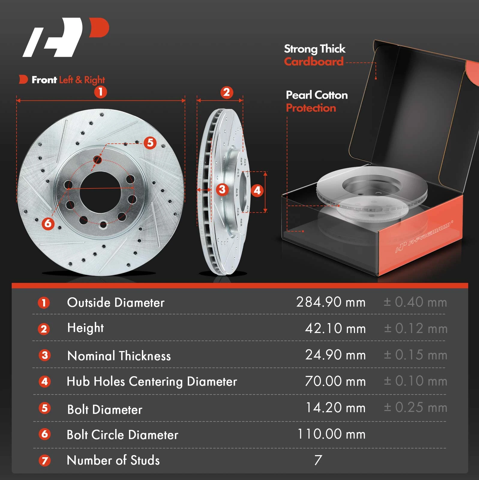 Drilled & Slotted Disc Brake Rotors and Ceramic Pads Kit, 6 Pcs, Front Driver & Passenger, A-Premium, APBRPS1054