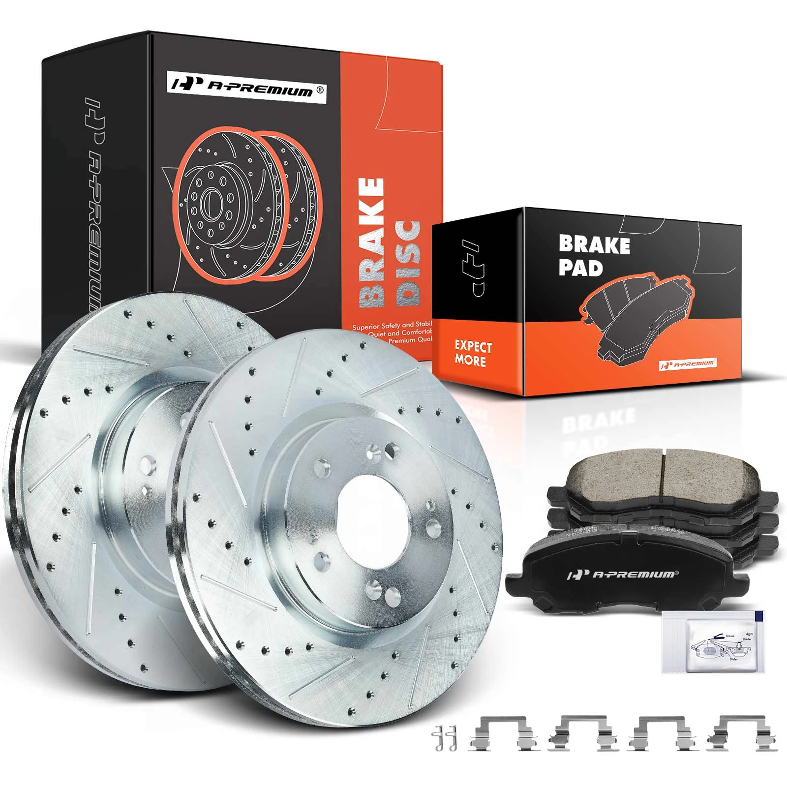 Front Drilled Rotors & Ceramic Brake Pads