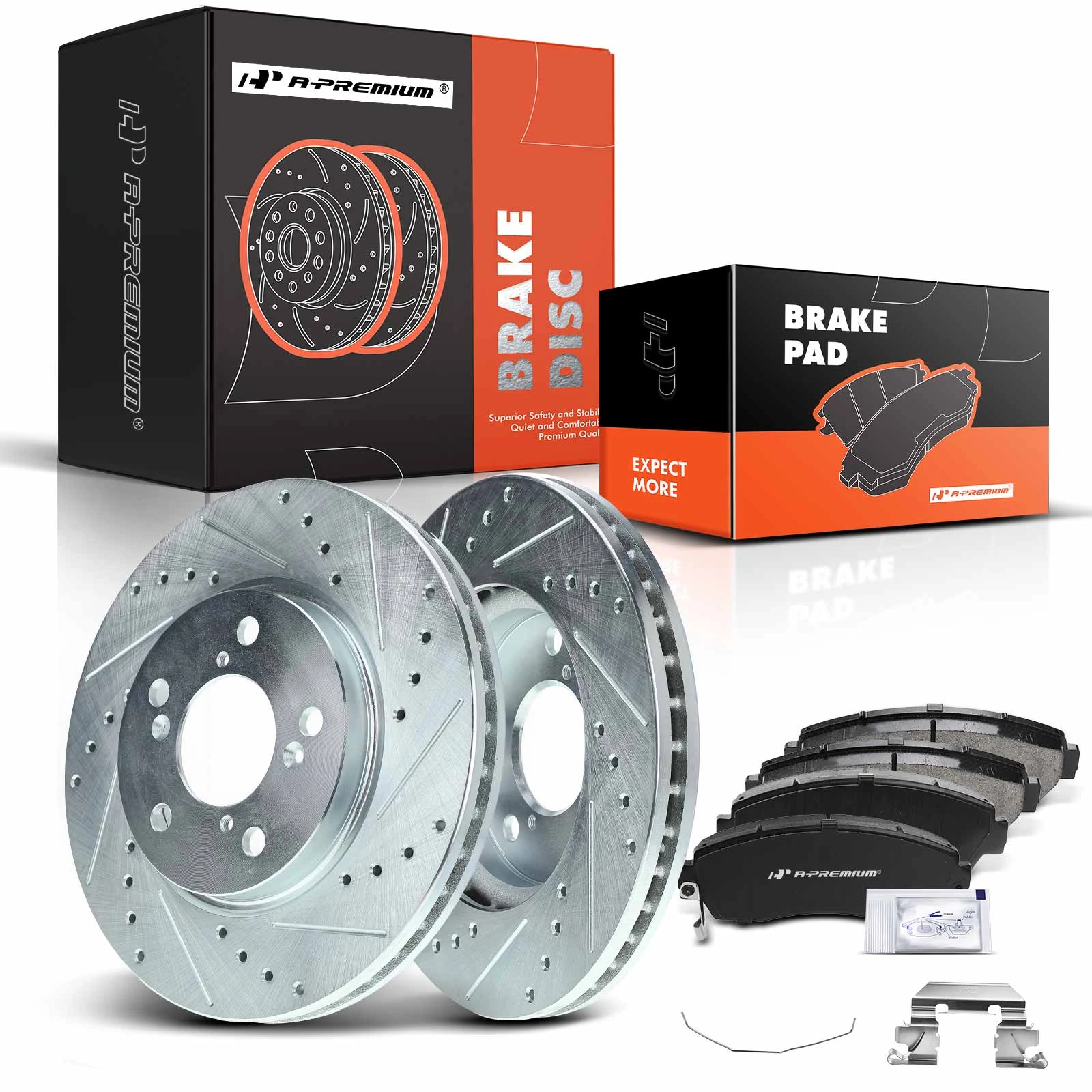 Front Drilled Rotors & Ceramic Brake Pads