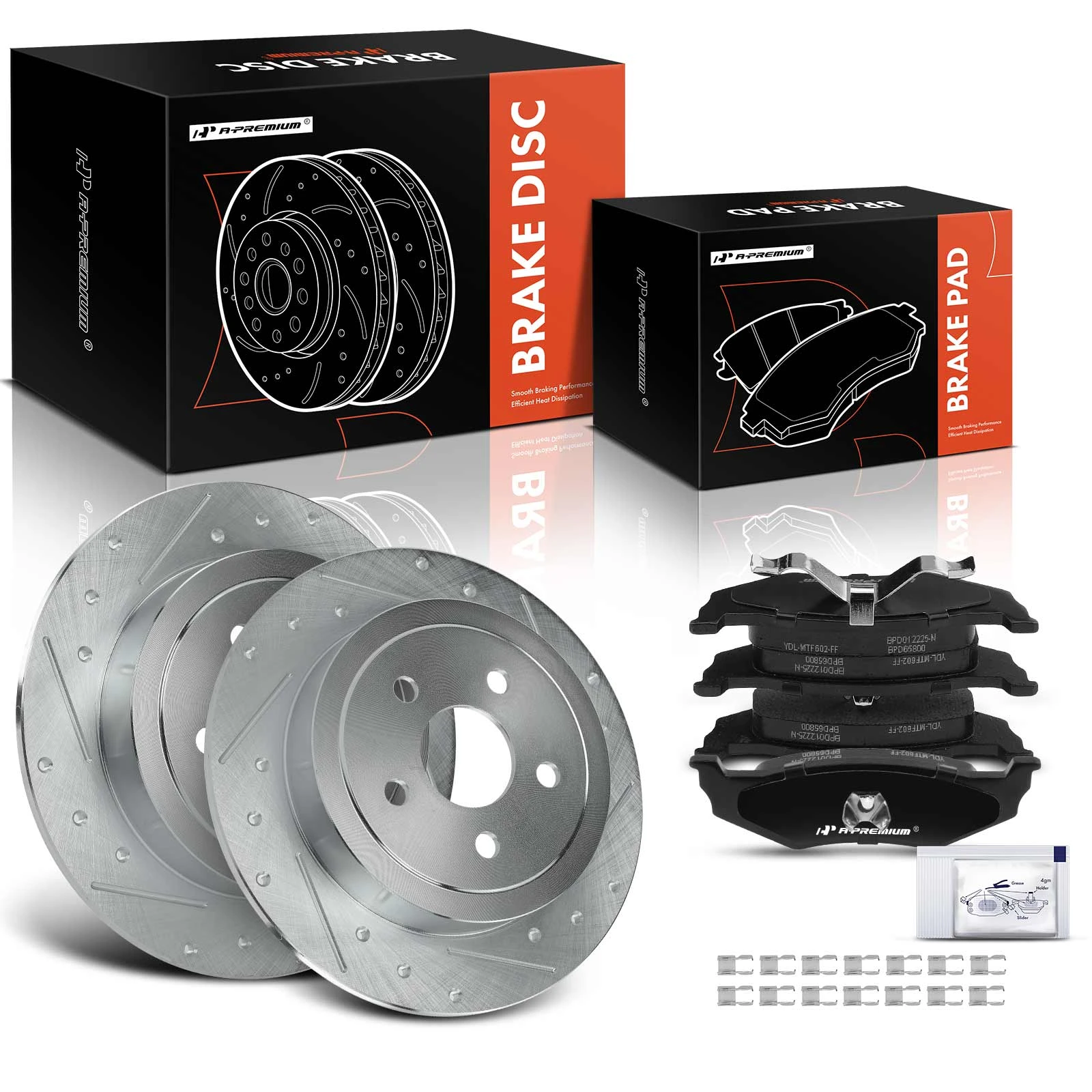 1996-2006 Chrysler Sebring Drilled & Slotted Disc Brake Rotors and Ceramic Pads Kit, 6 Pcs, Rear Driver & Passenger, A-Premium, APBRPS651