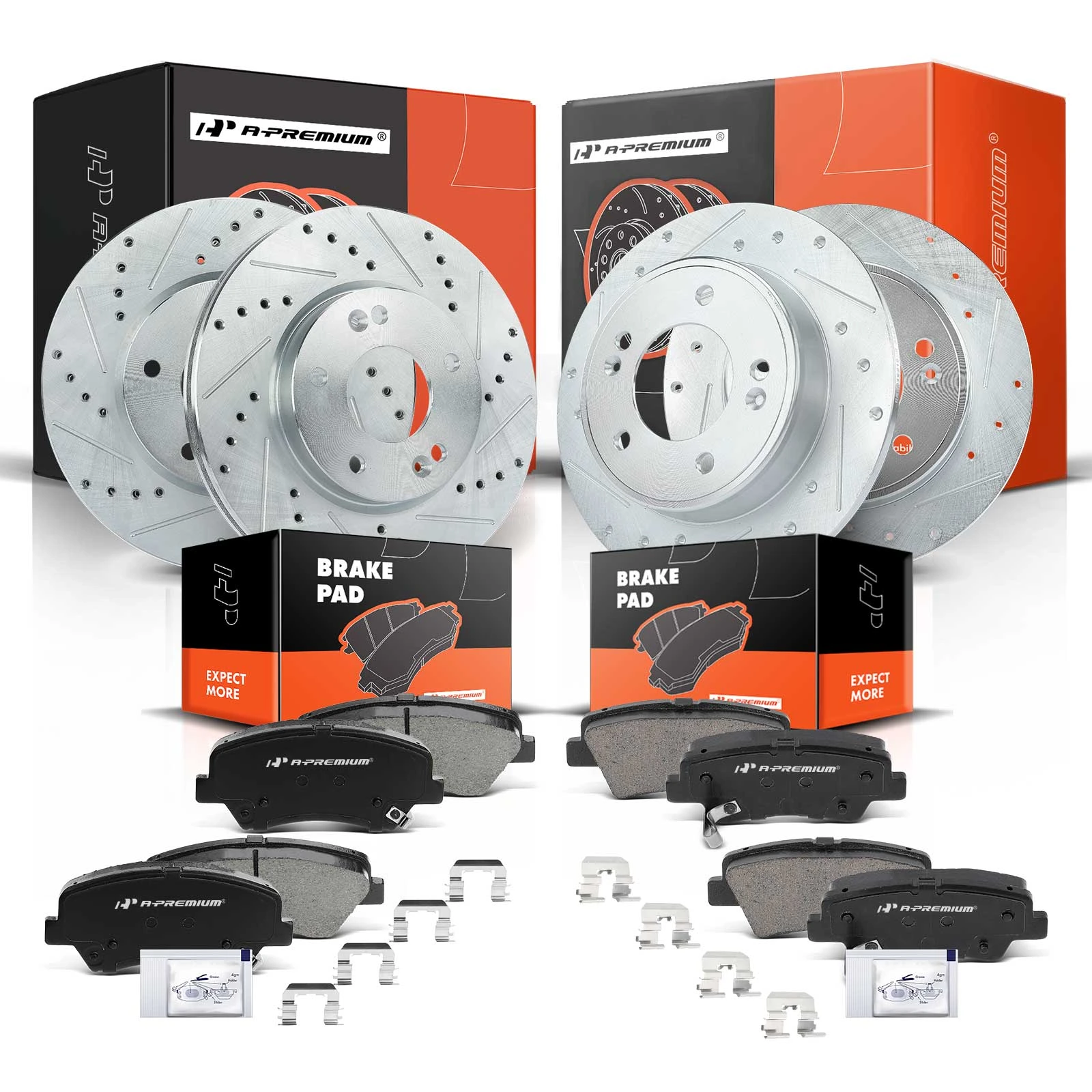 Front & Rear Drilled Rotors & Ceramic Brake Pads