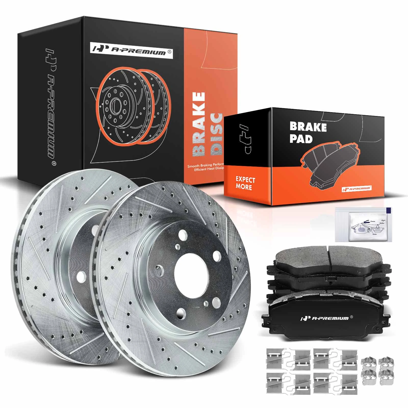 Front Drilled Rotors & Ceramic Brake Pads