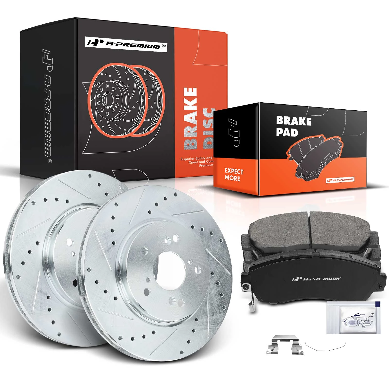 Front Drilled Rotors & Ceramic Brake Pads