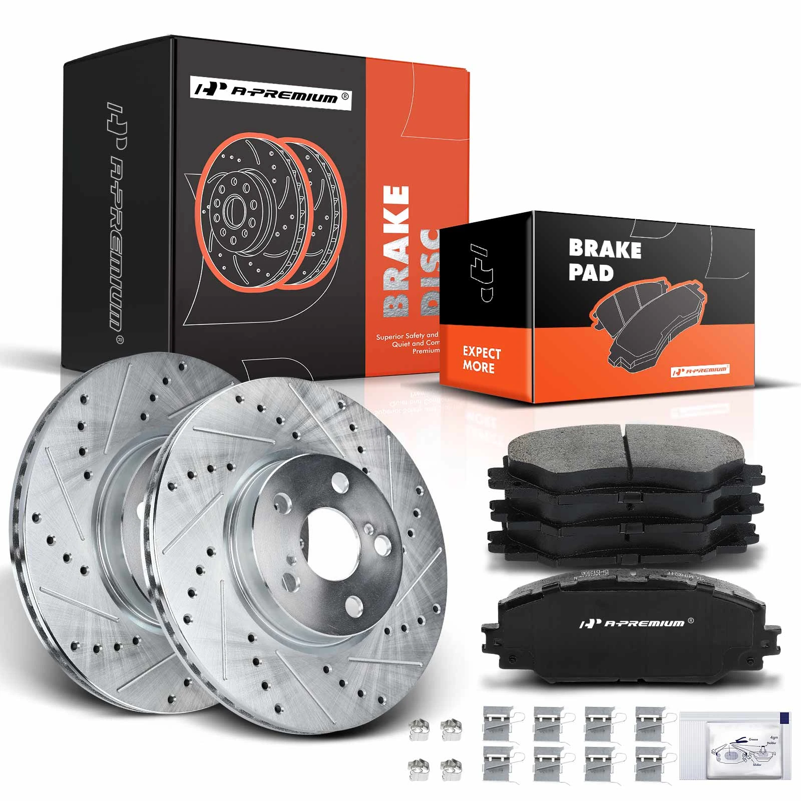 Front Drilled Rotors & Ceramic Brake Pads