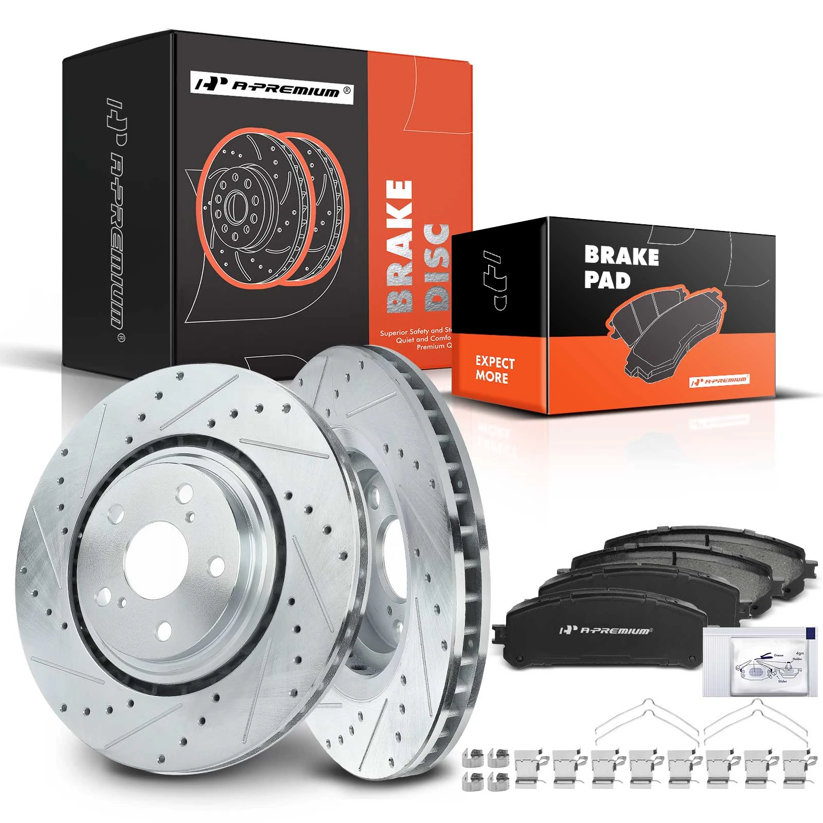 Front Drilled Rotors & Ceramic Brake Pads